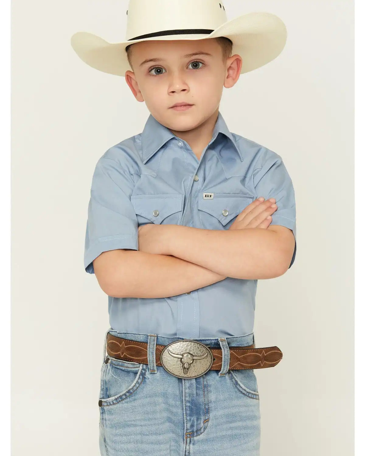 Ely Walker Boys' Solid Short Sleeve Pearl Snap Western Shirt