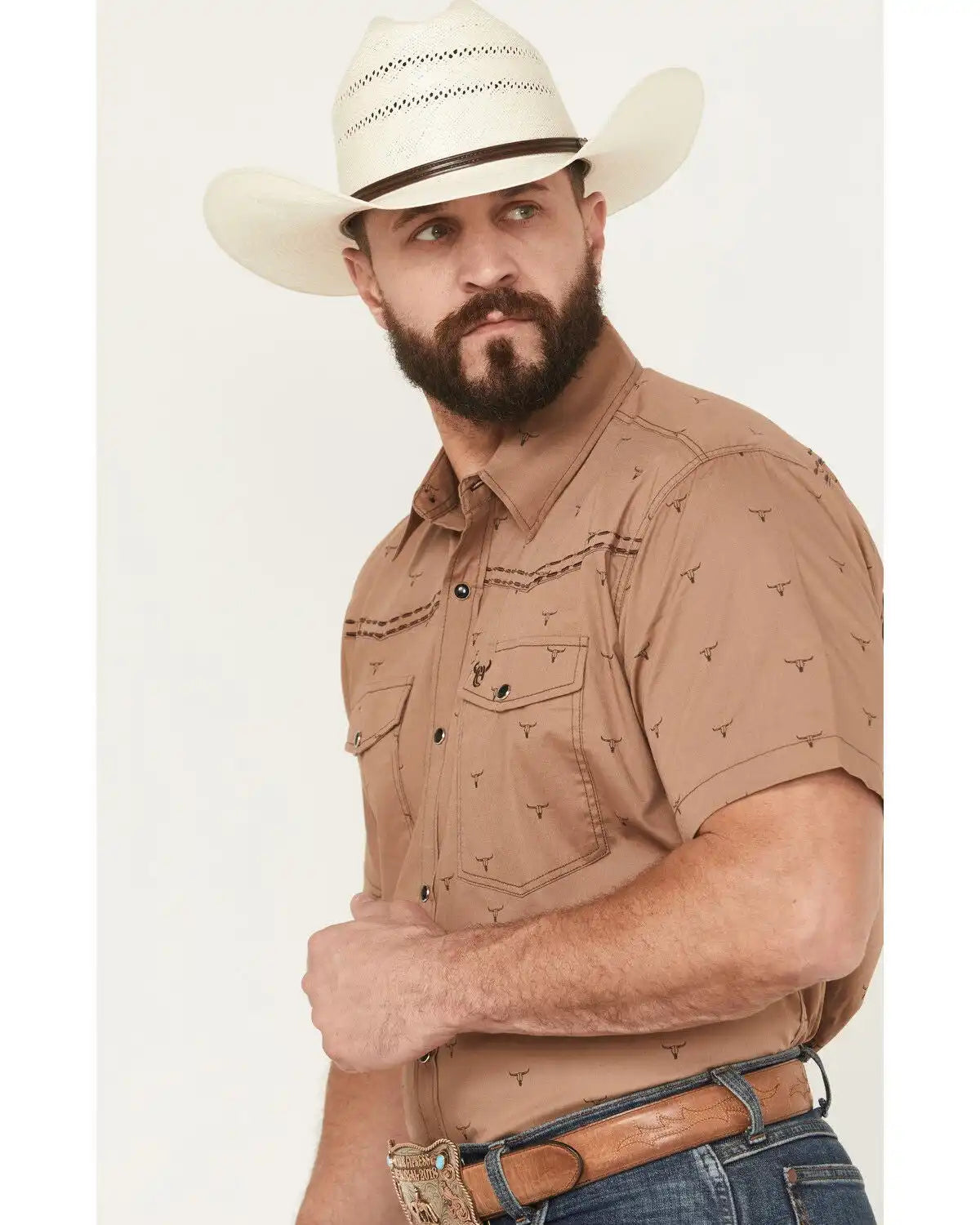Cowboy Hardware Men's Boot Barn Exclusive Steerhead Short Sleeve Snap Stretch Western Shirt