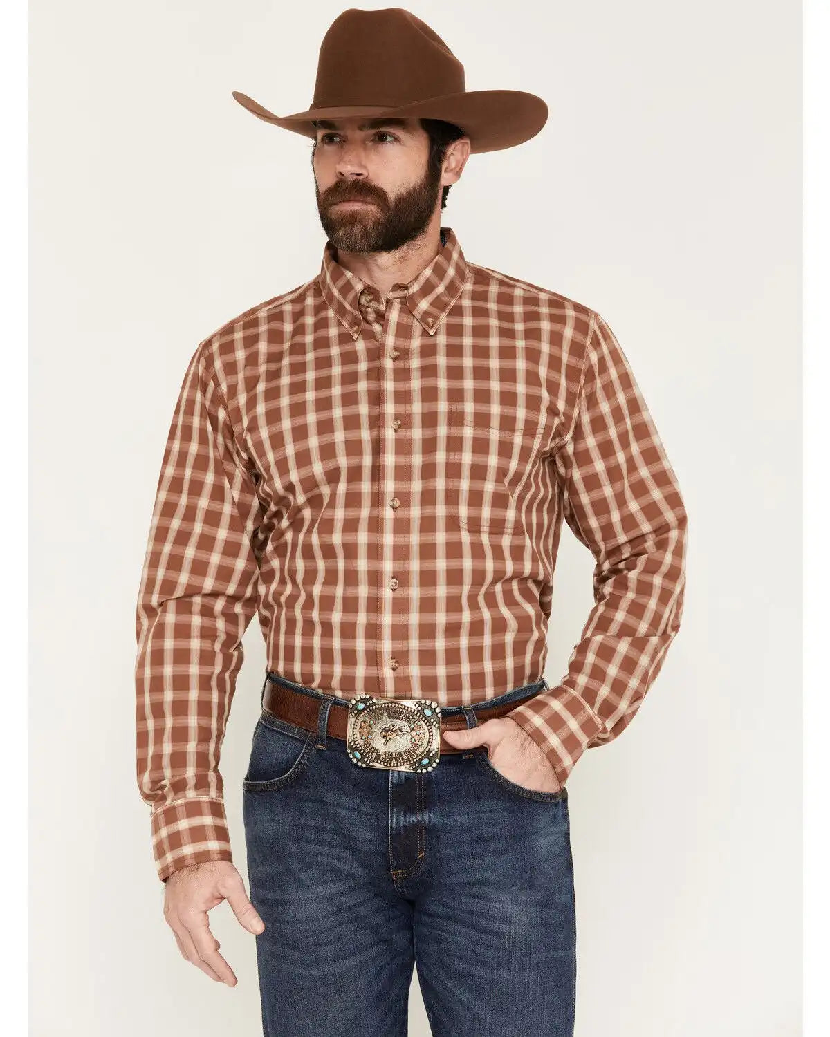 Wrangler Riata Men's Assorted Plaid Print Long Sleeve Button-Down Western Shirt