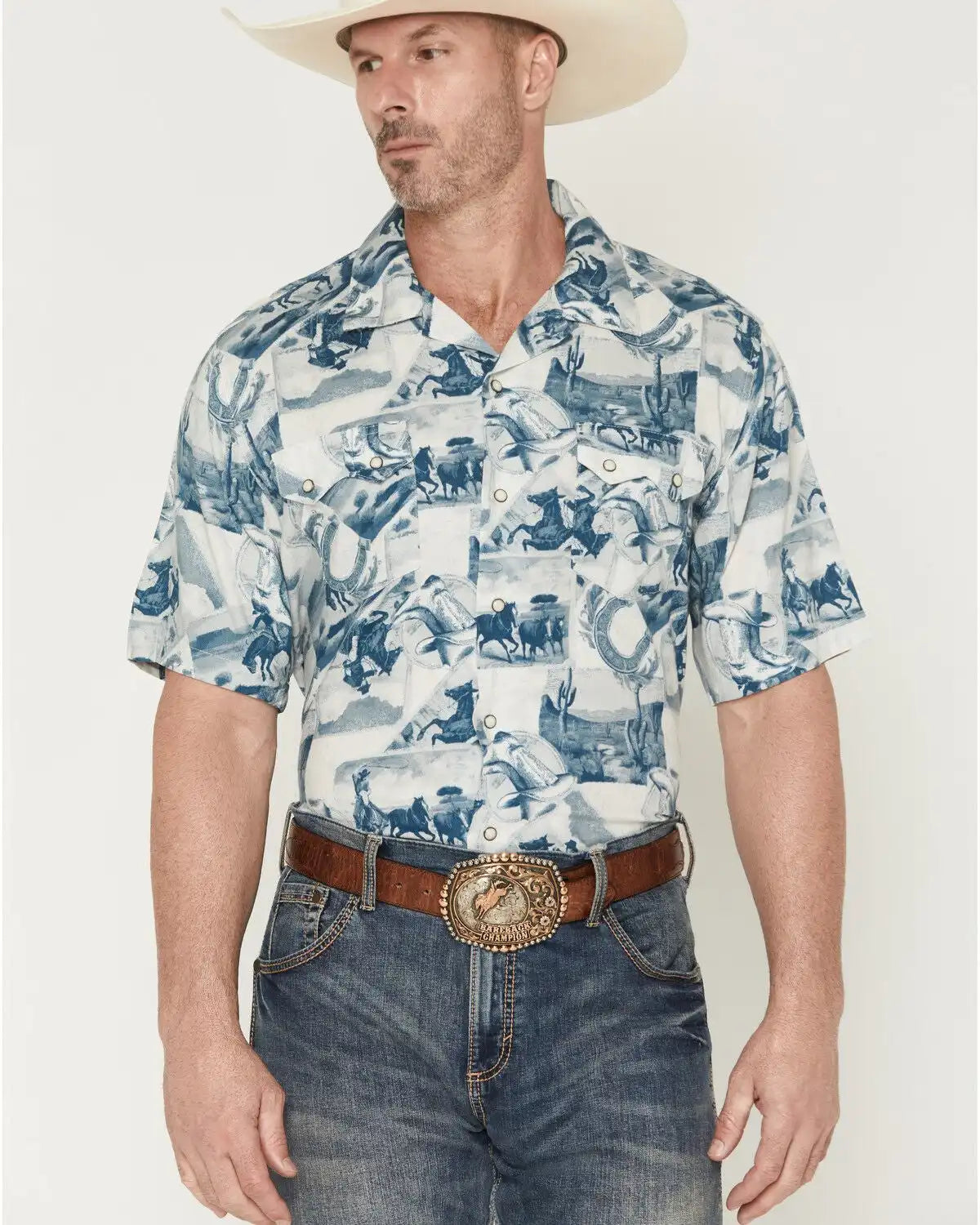 Wrangler Men's Coconut Cowboy Printed Short Sleeve Snap Western Shirt