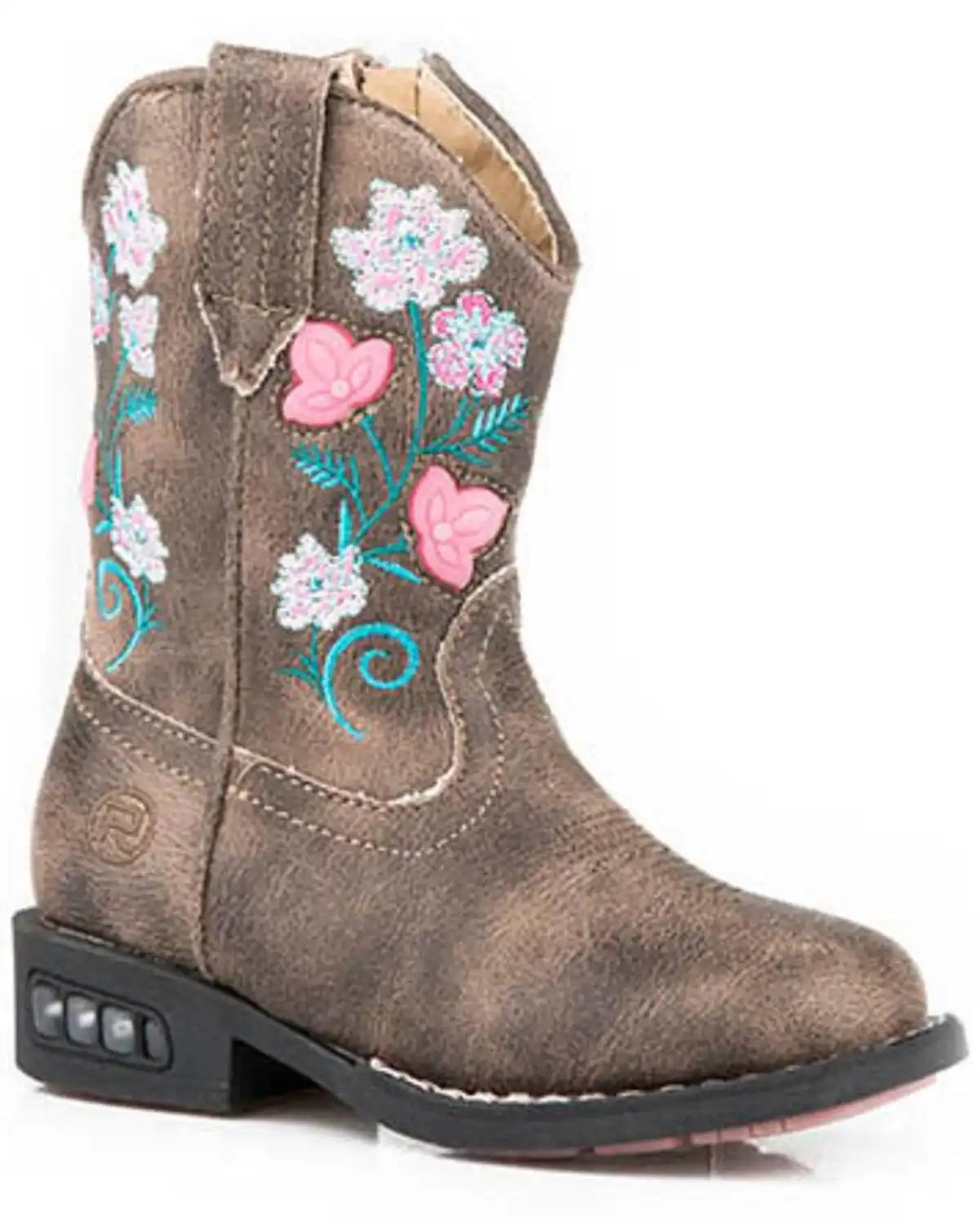 Roper Toddler Girls' Dazzle Floral Lights Western Boots - Square Toe