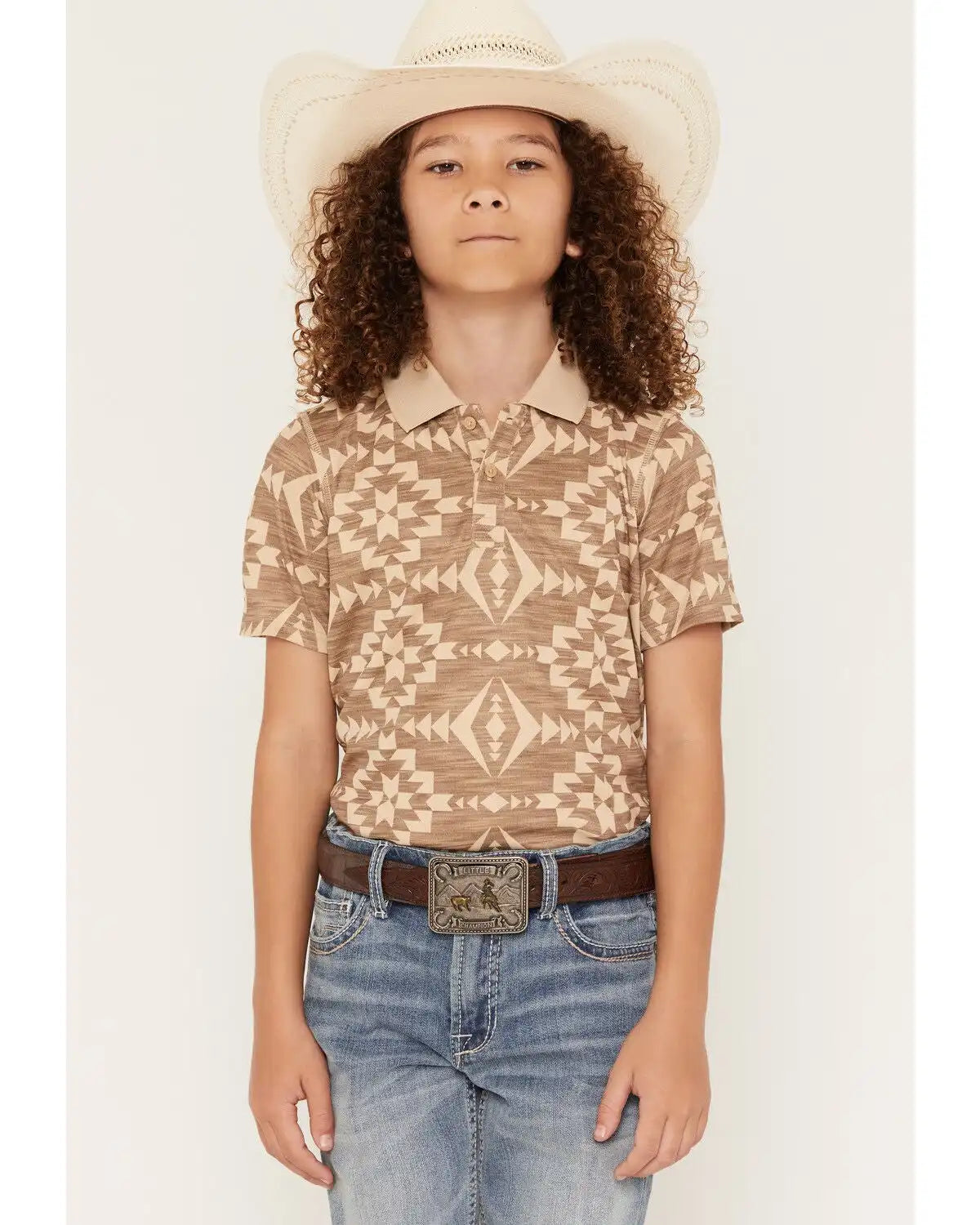 RANK 45® Boys' Southwestern Print Short Sleeve Button-Down Polo Shirt