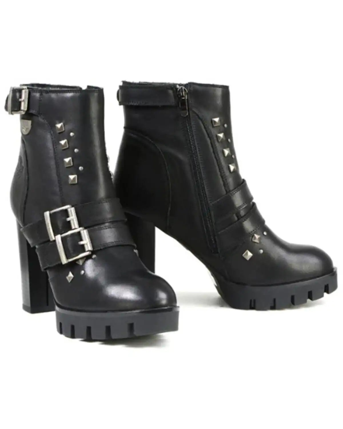 Milwaukee Leather Women's Studded Leather Platform Heel Boots - Round Toe