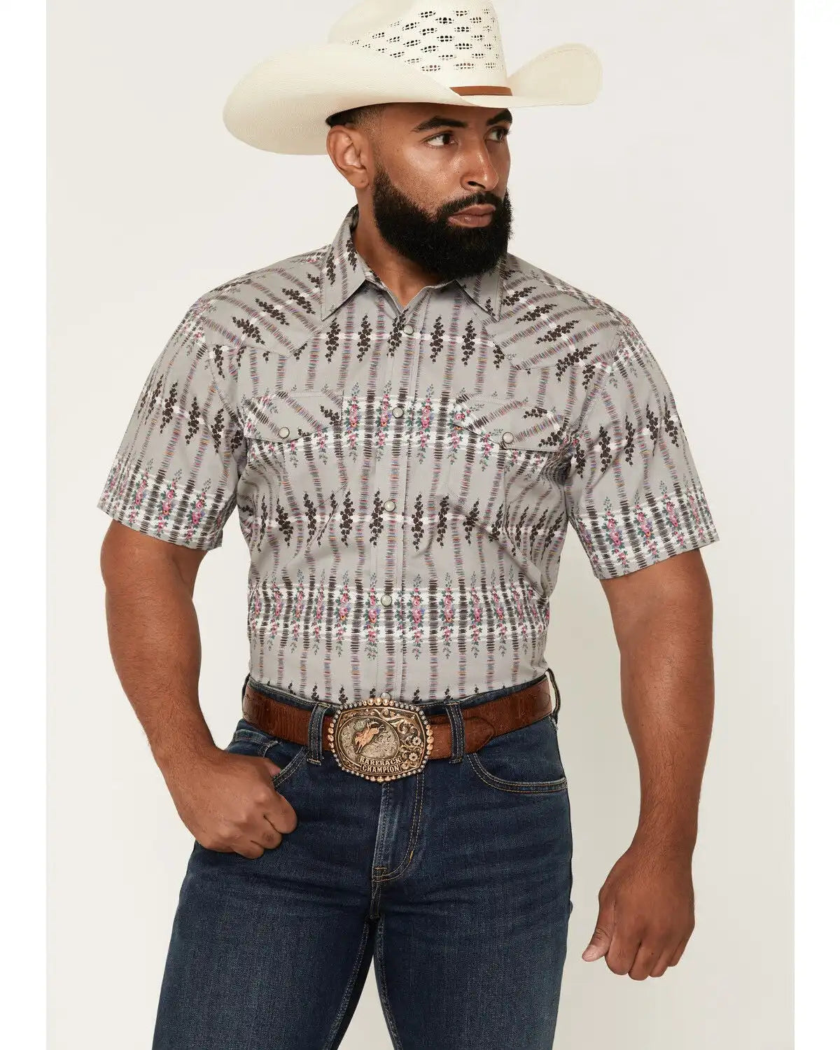 Gibson Trading Co Men's Static Flow Floral Print Short Sleeve Snap Western Shirt