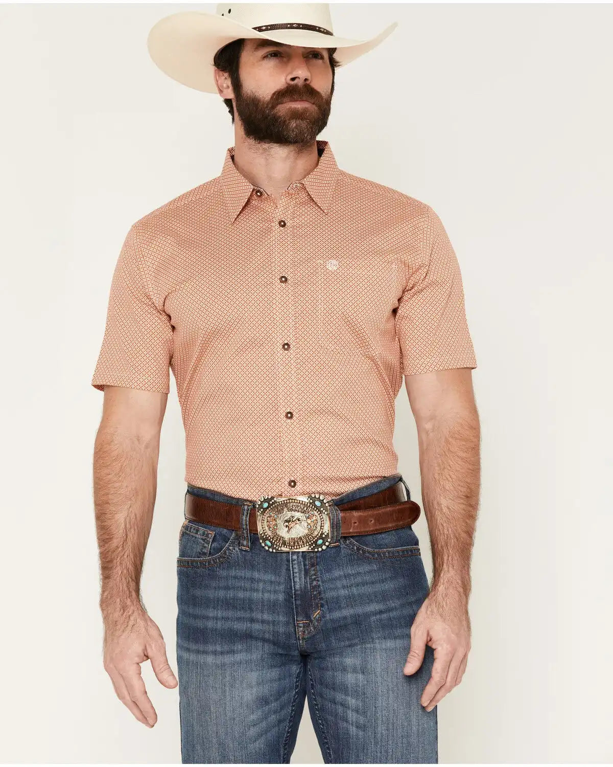 Cody James Men's Grill And Greet Medallion Print Short Sleeve Stretch Western Shirt