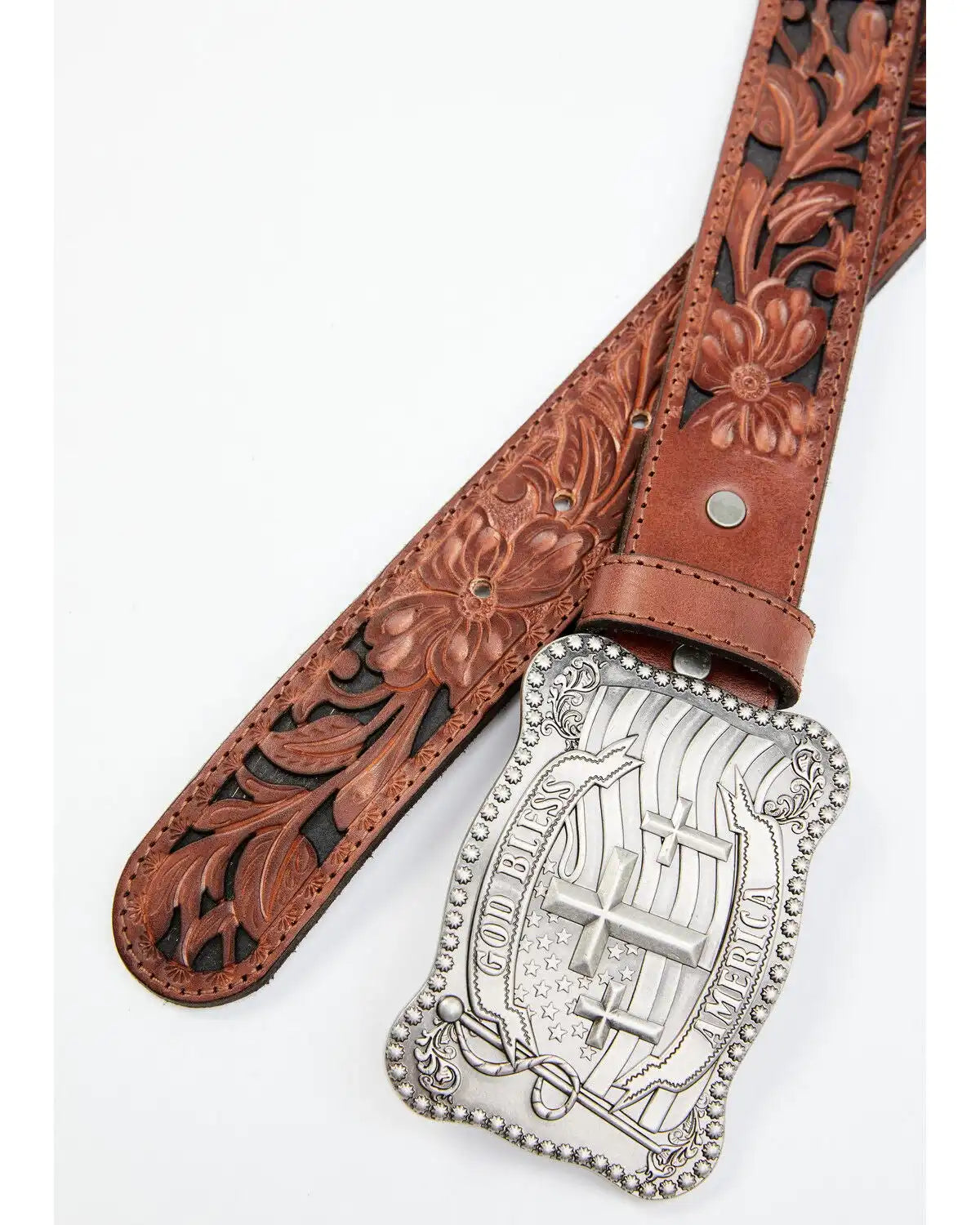 Cody James Men's God Bless America Cross Buckle Leather Belt