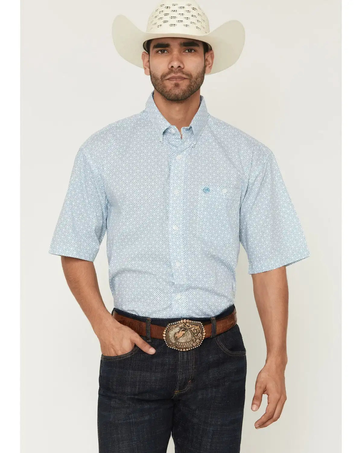 Wrangler Men's Classics Geo Print Short Sleeve Button-Down Western Shirt