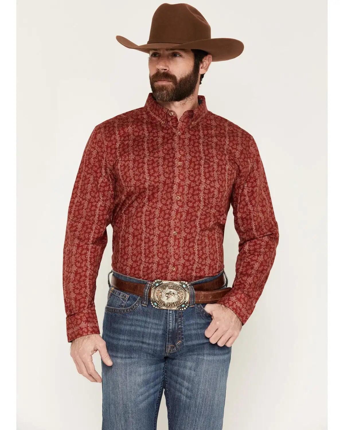 Cody James Men's Ol Hickory Floral Stripe Print Long Sleeve Button-Down Stretch Western Shirt