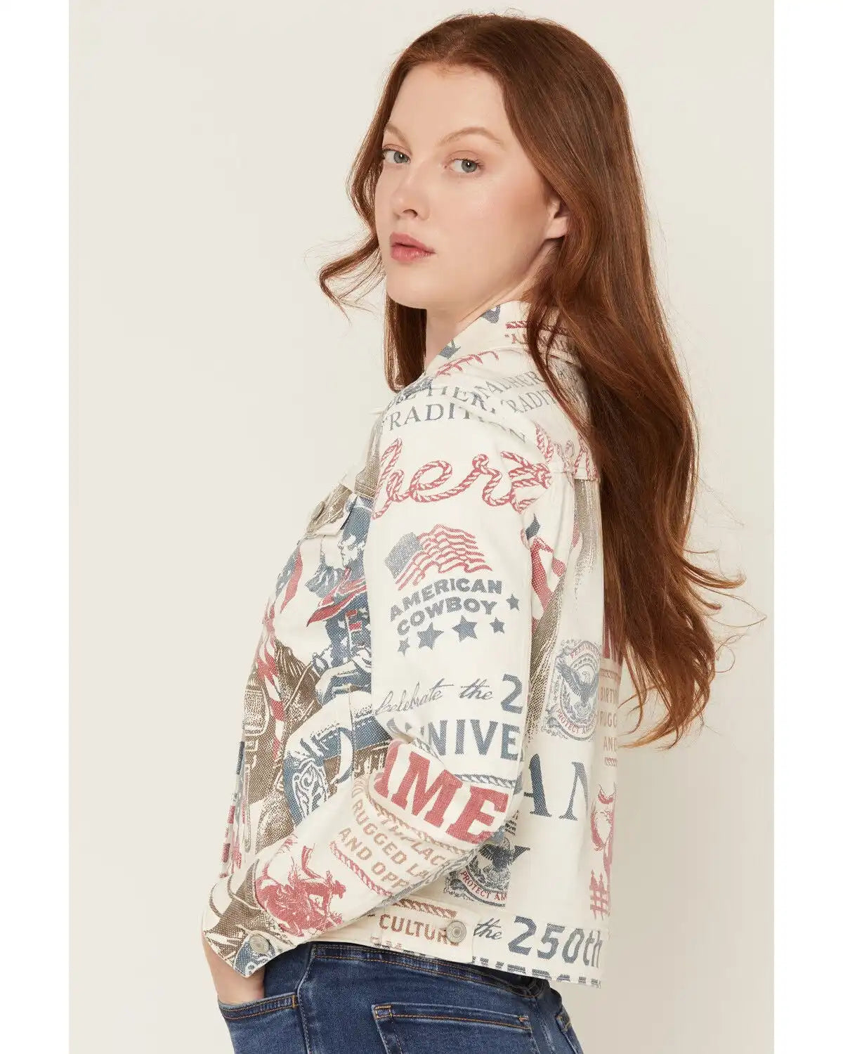 Shyanne Women's Vintage Cowboy Printed Denim Jacket