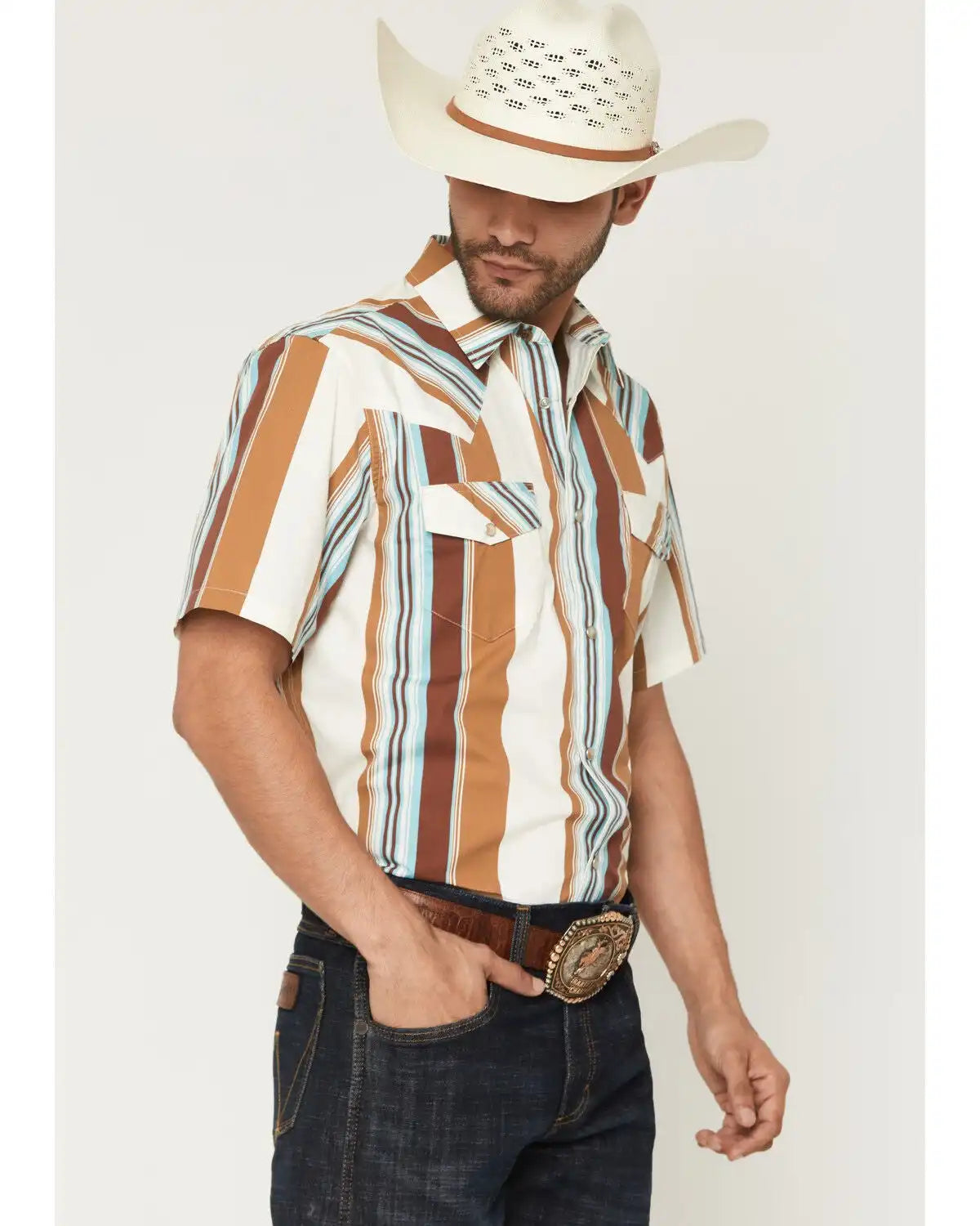 Gibson Trading Co Men's Retro Stripes Short Sleeve Snap Western Shirt