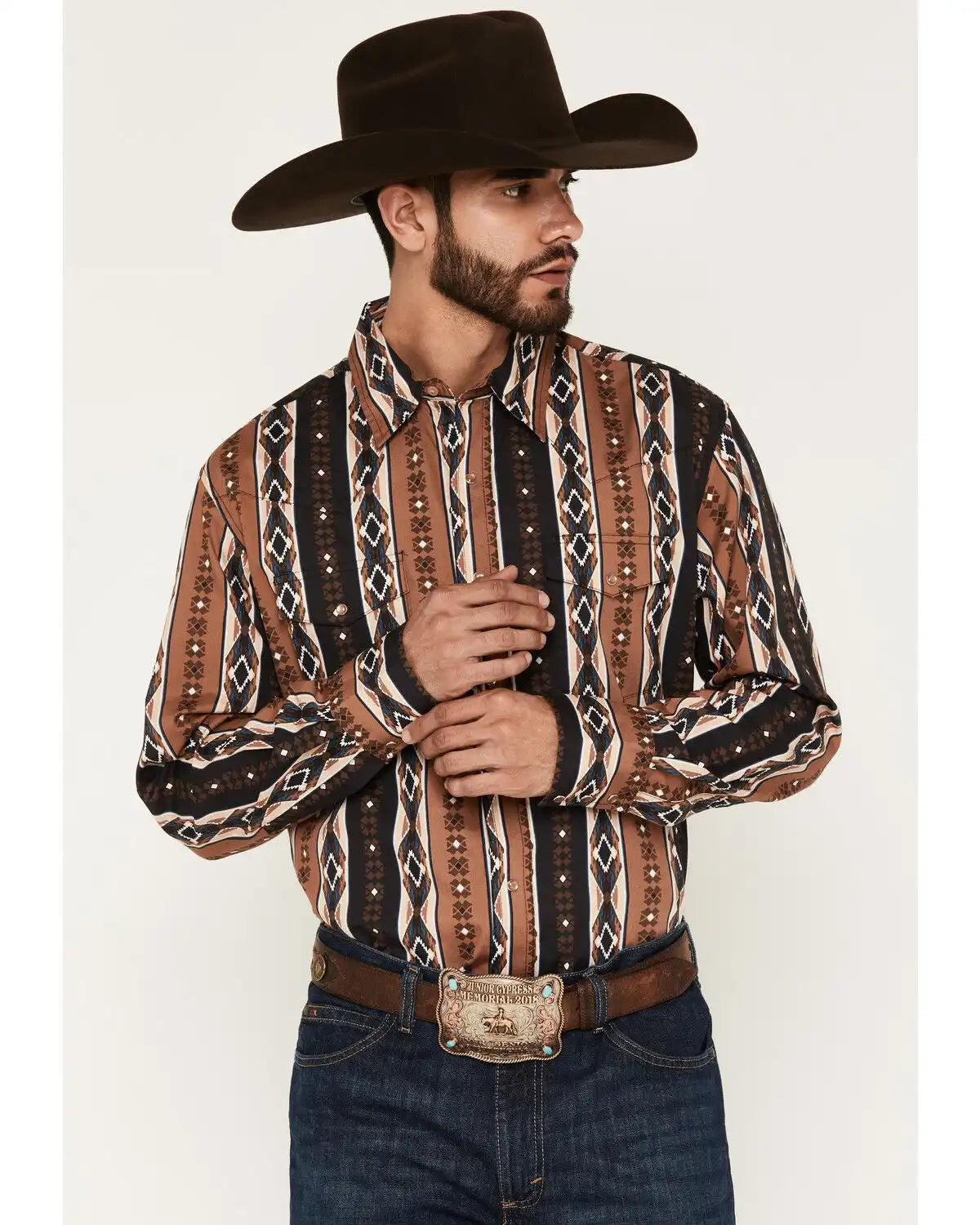 Wrangler Men's Checotah Southwestern Print Long Sleeve Snap Western Shirt