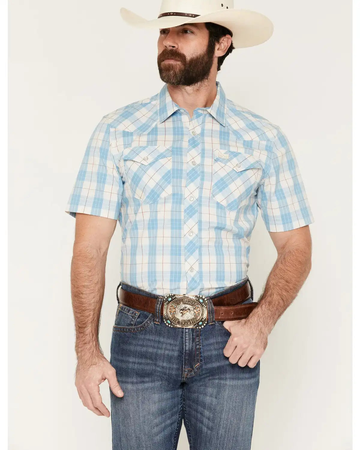 Kimes Ranch Men's Spade COOLMAX® Plaid Print Short Sleeve Pearl Snap Western Shirt