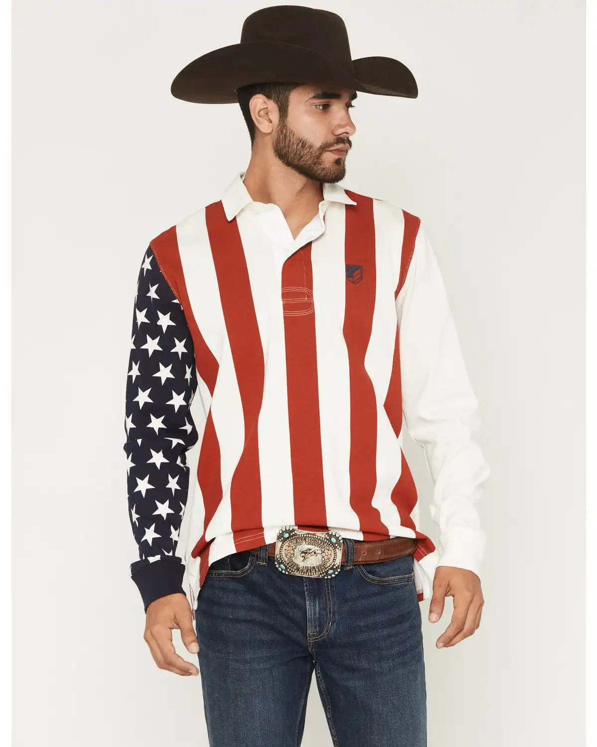 RANK 45® Men's Ranger American Flag Long Sleeve Polo
