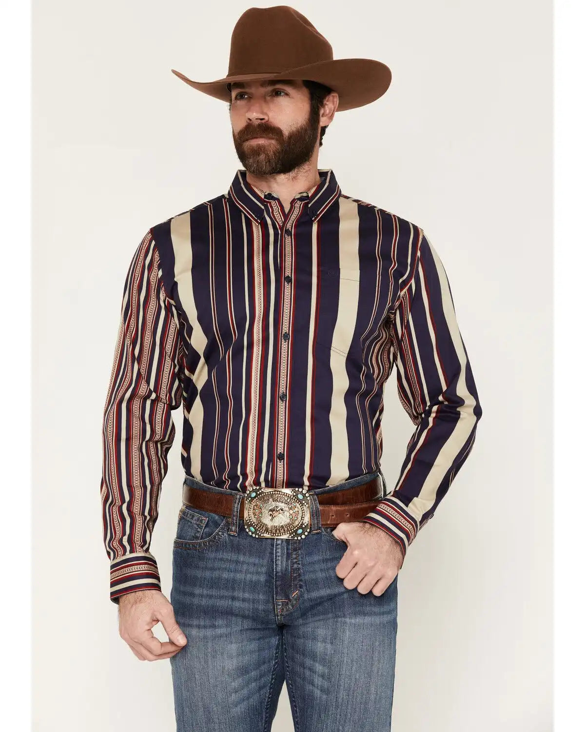 Cody James Men's Red Dog Southwestern Stripe Print Long Sleeve Button-Down Stretch Western Shirt