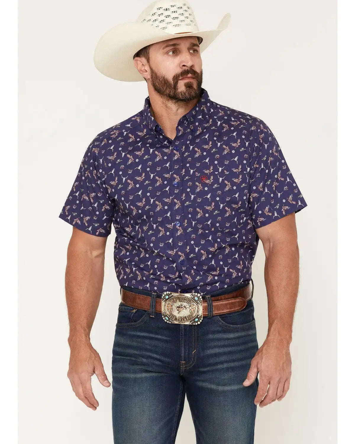 Ariat Men's Berne Americana Print Short Sleeve Button-Down Shirt