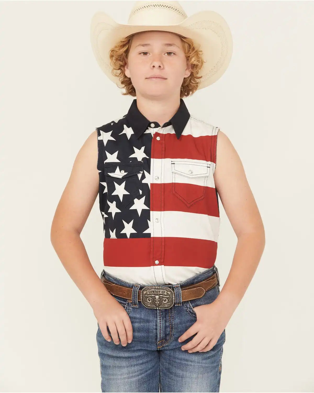 Cody James Boys' 2nd Amendment Bubba Sleeveless Snap Western Shirt