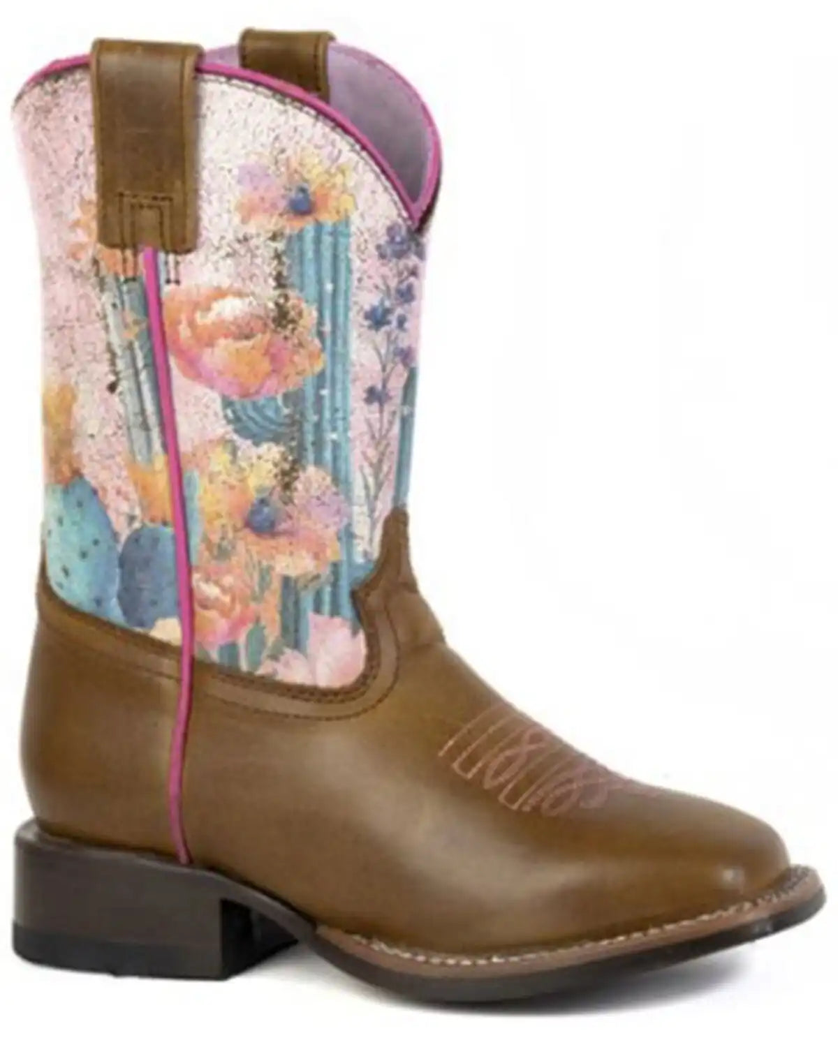 Roper Little Girls' Cactus Flowers Western Boots - Broad Square Toe