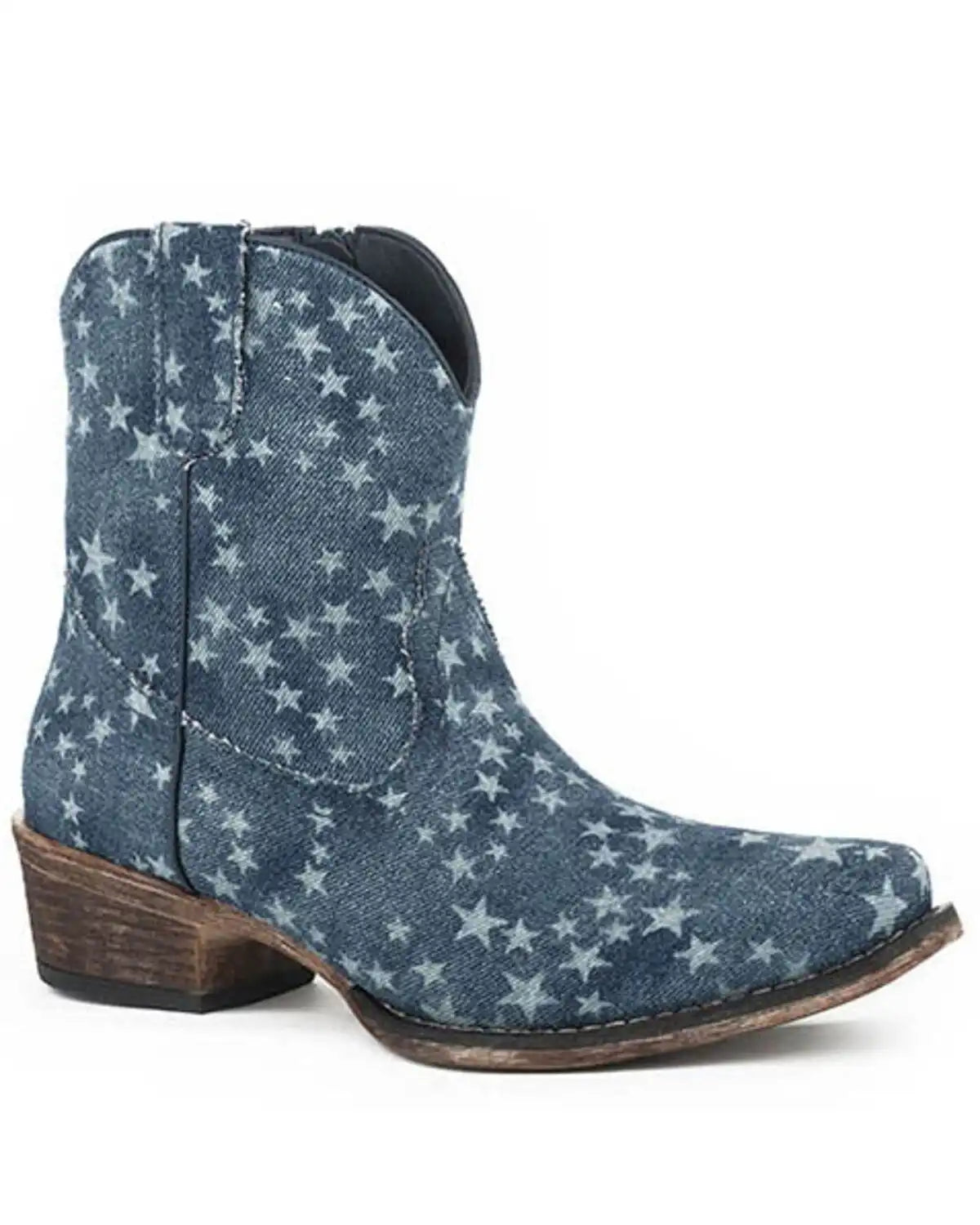 Roper Women's Stone Wash Denim Western Booties - Snip Toe