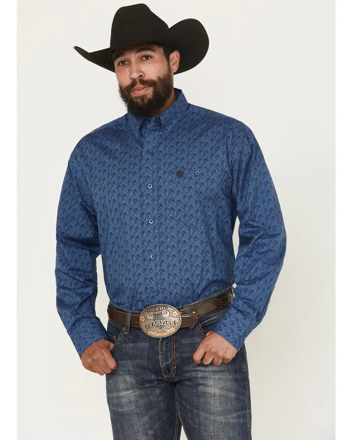 George Strait by Wrangler Men's Floral Print Long Sleeve Button-Down Stretch Western Shirt