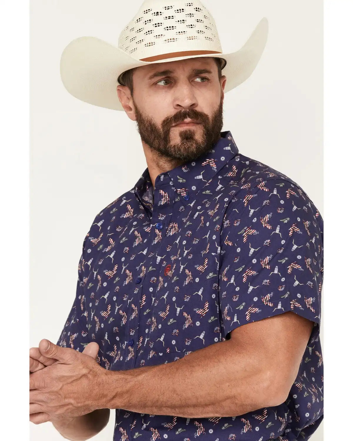 Ariat Men's Berne Americana Print Short Sleeve Button-Down Shirt