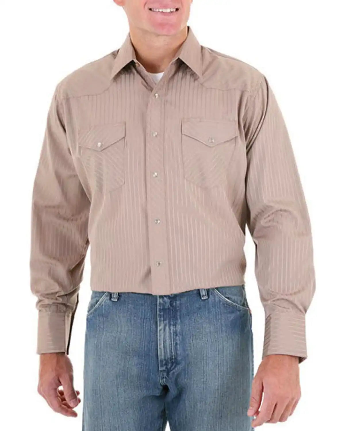 Wrangler Men's Sport Dobby Stripe Long Sleeve Snap Western Shirt