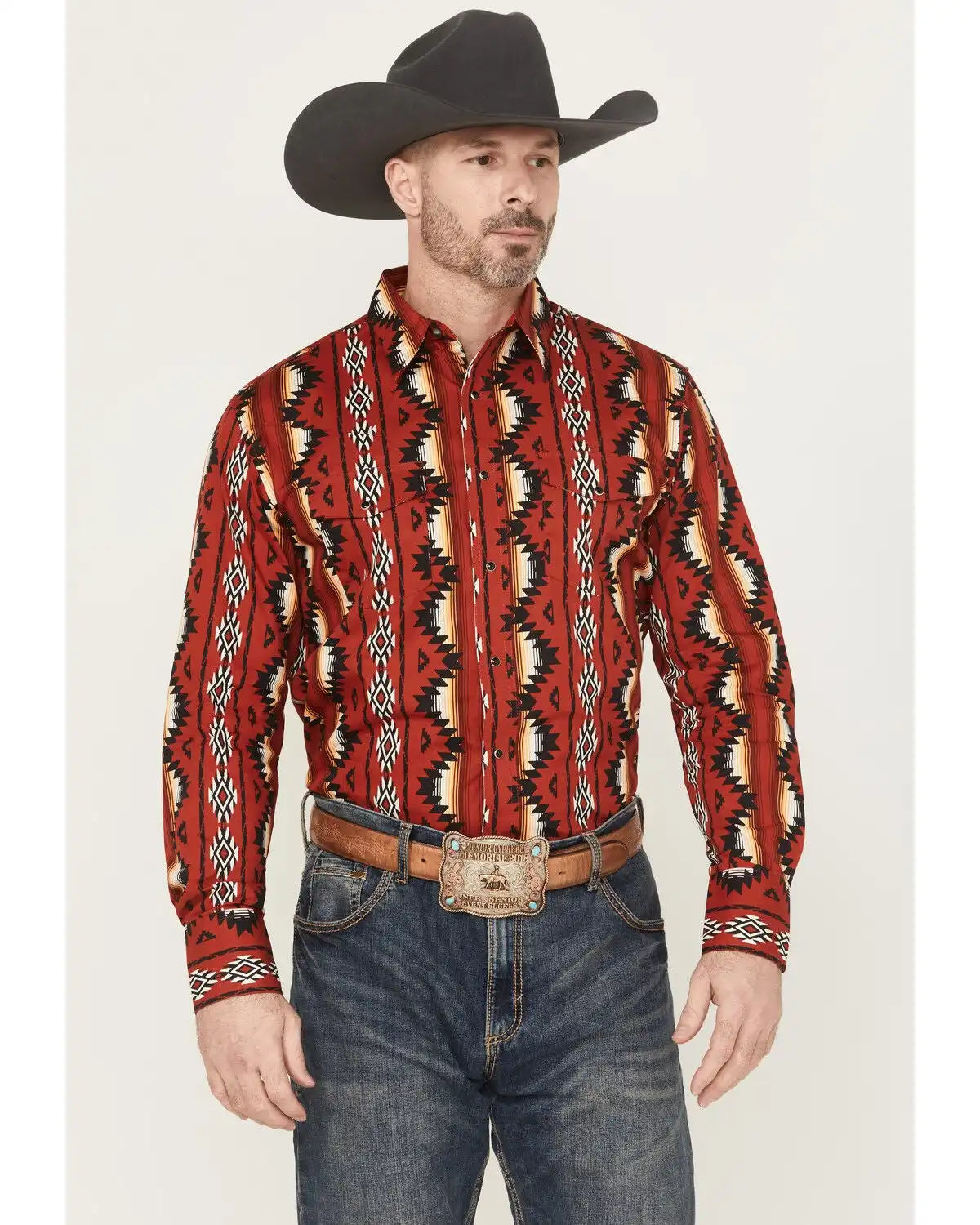 Wrangler Men's Checotah Southwestern Striped Print Long Sleeve Snap Western Shirt