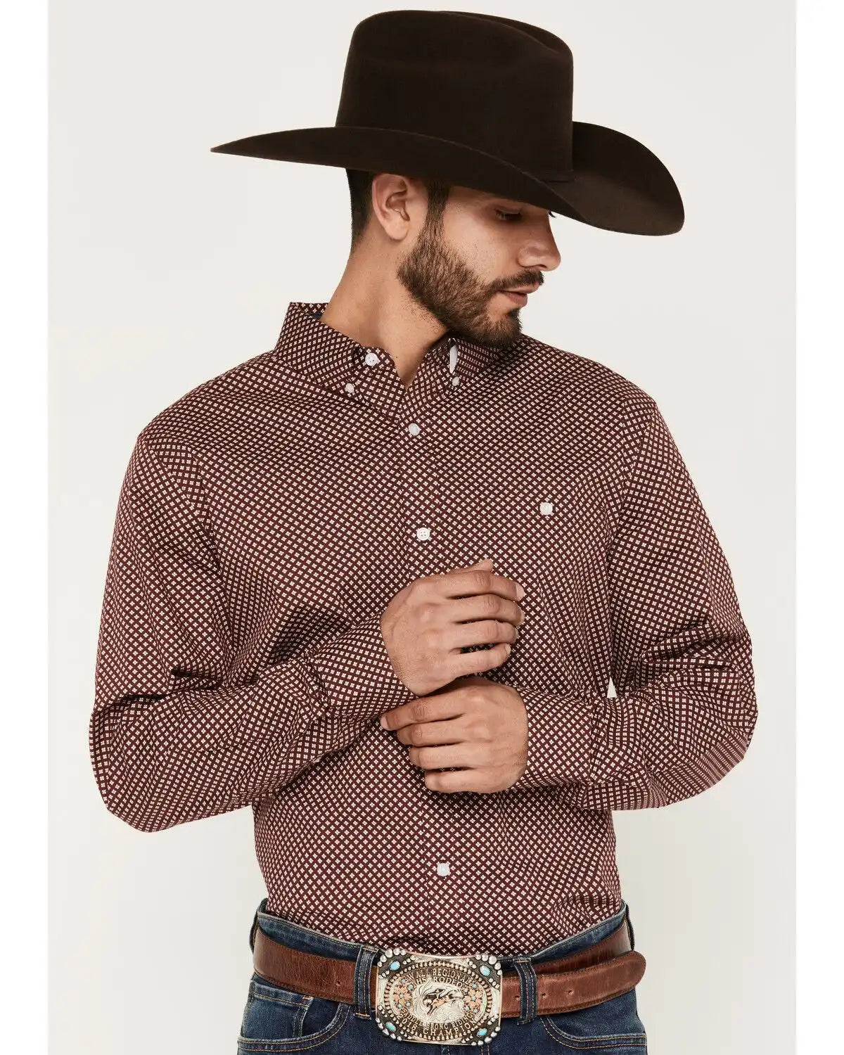 RANK 45® Men's Thorn Geo Print Long Sleeve Button-Down Stretch Western Shirt