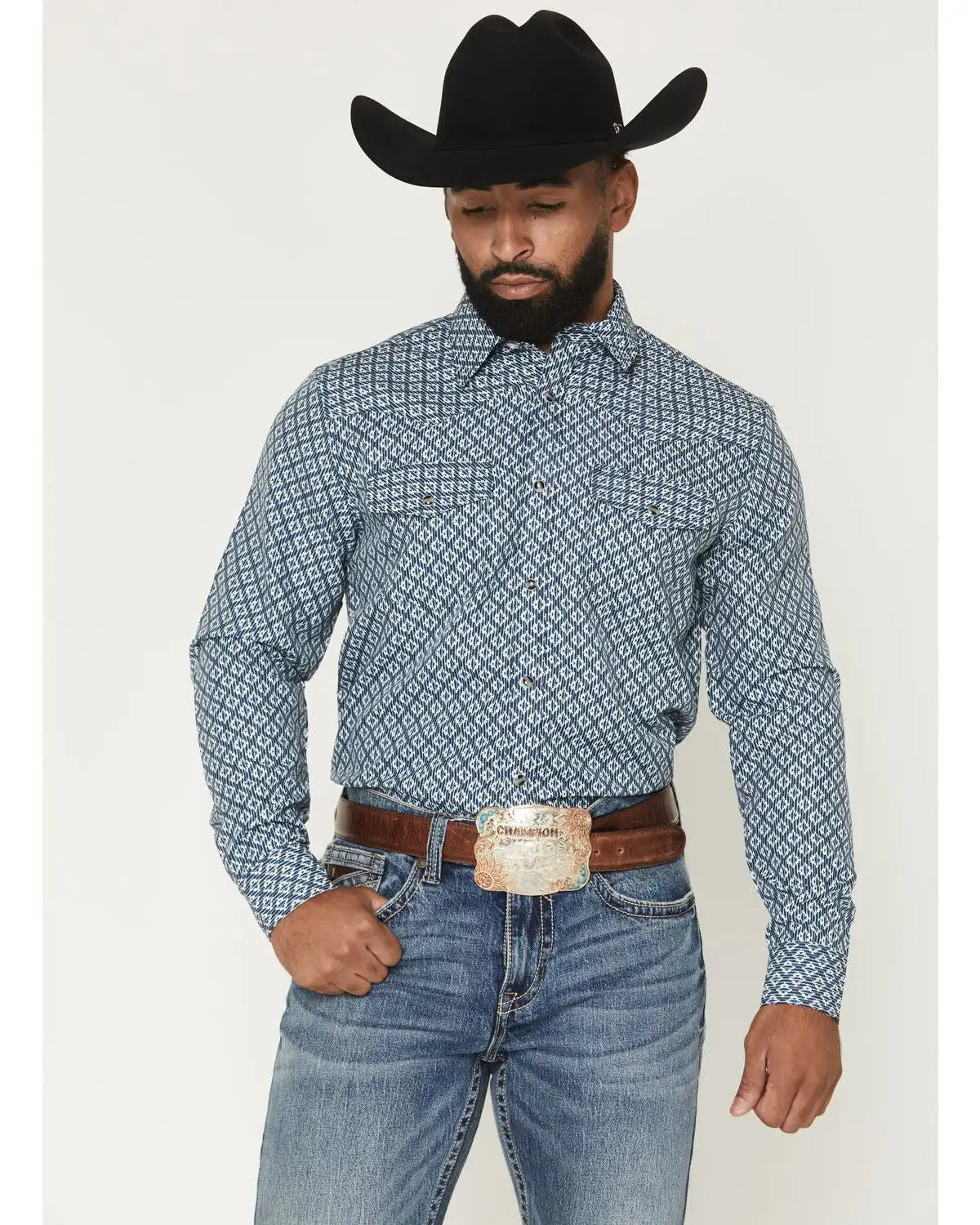 RANK 45® Men's Twisted Geo Print Long Sleeve Snap Performance Western Shirt