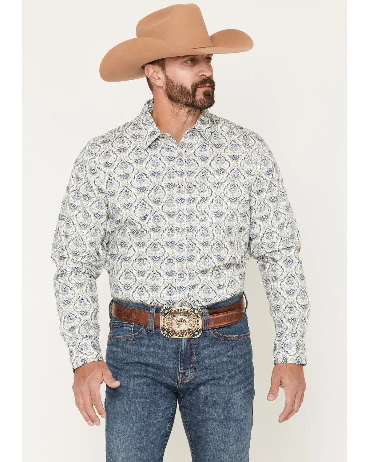 Gibson Trading Co Men's Barely Broke Medallion Print Long Sleeve Button-Down Western Shirt