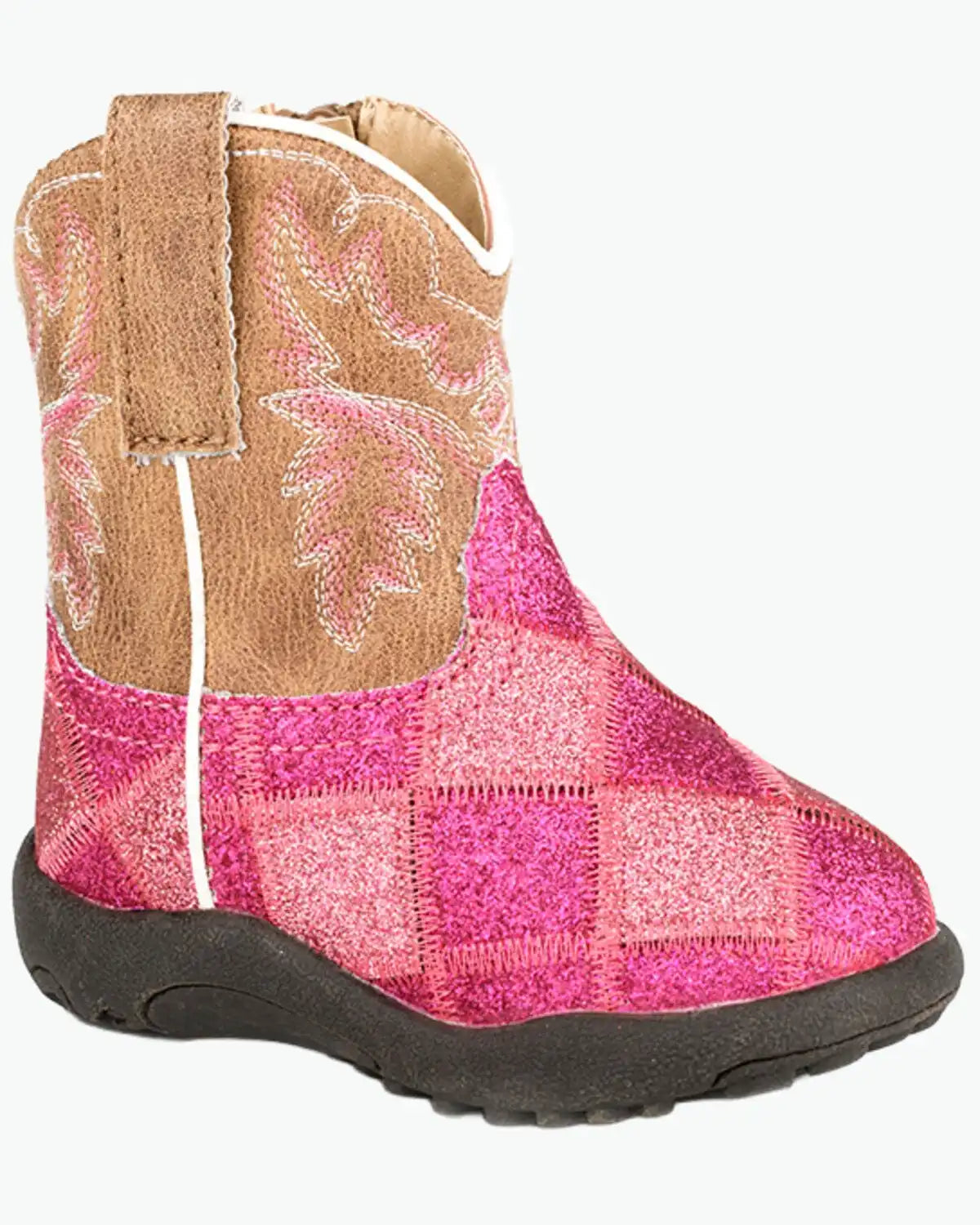 Roper Infant Girls' Cowbabies Glitter Block Western Boots - Round Toe