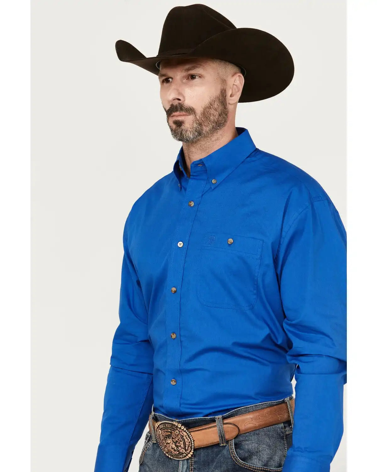 George Strait by Wrangler Men's Solid Long Sleeve Button-Down Stretch Western Shirt