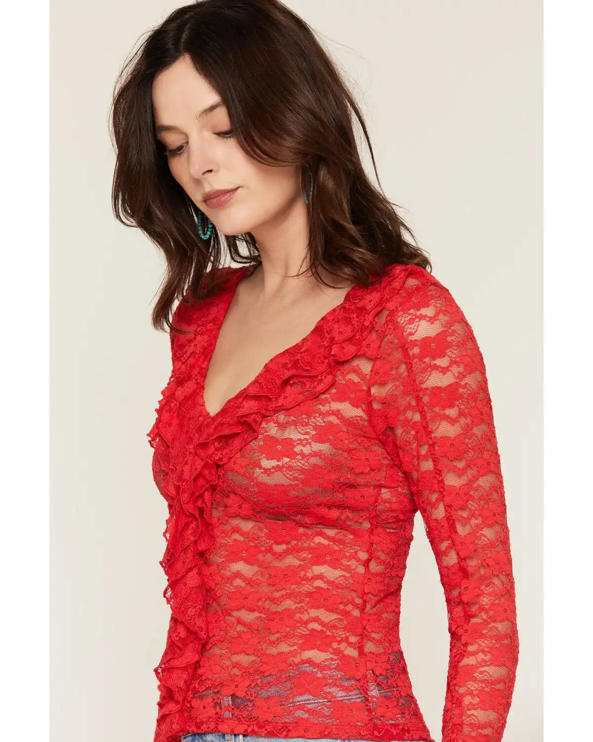 Ash & Violet Women's Ruffle Front Lace Top