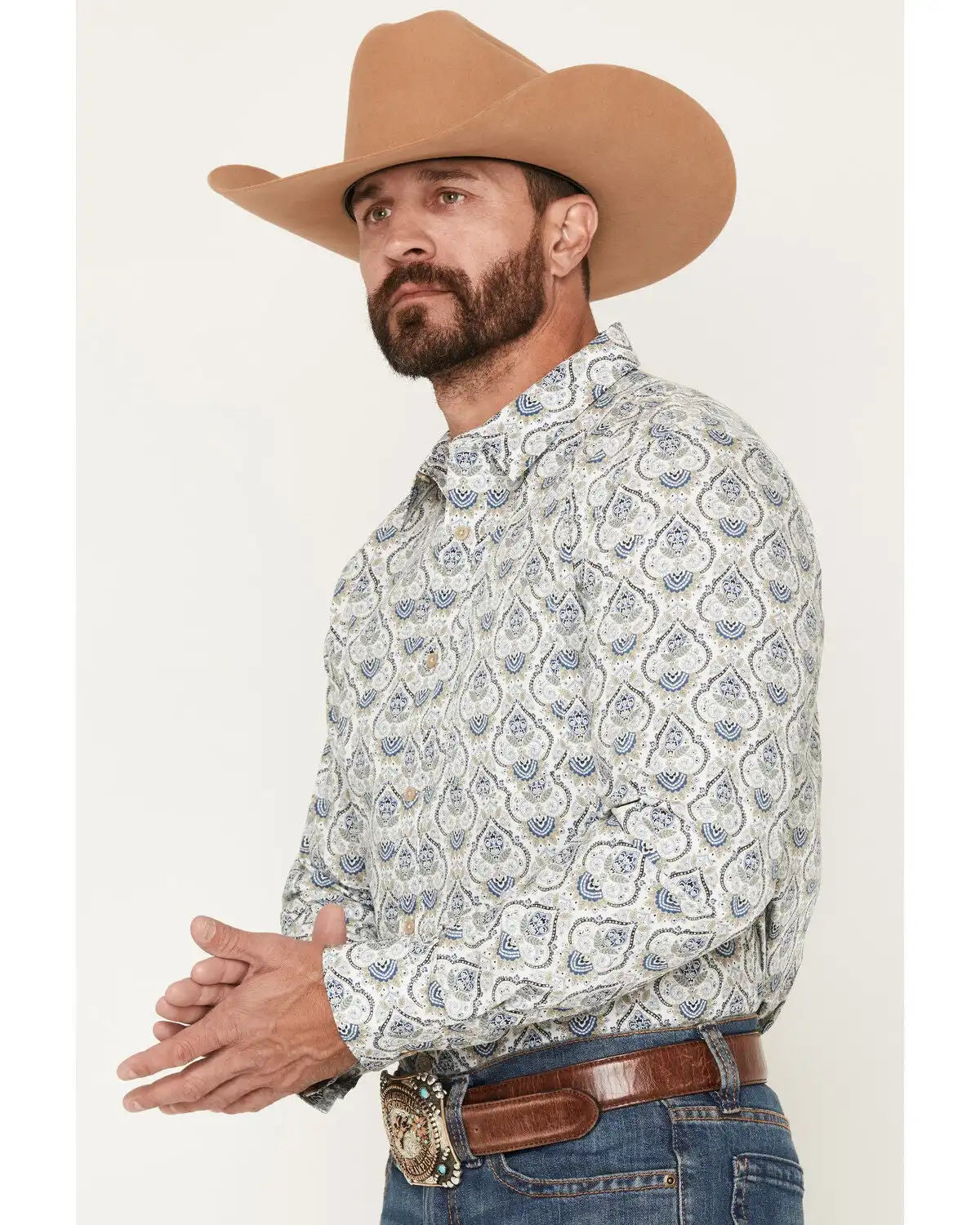 Gibson Trading Co Men's Barely Broke Medallion Print Long Sleeve Button-Down Western Shirt