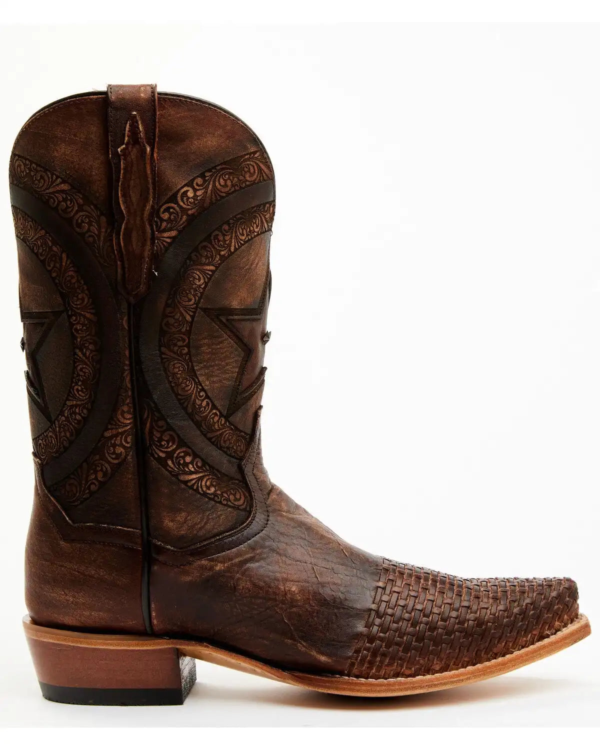 Dan Post Men's Embossed Star & Studded Basketweave Western Leather Boots - Snip Toe