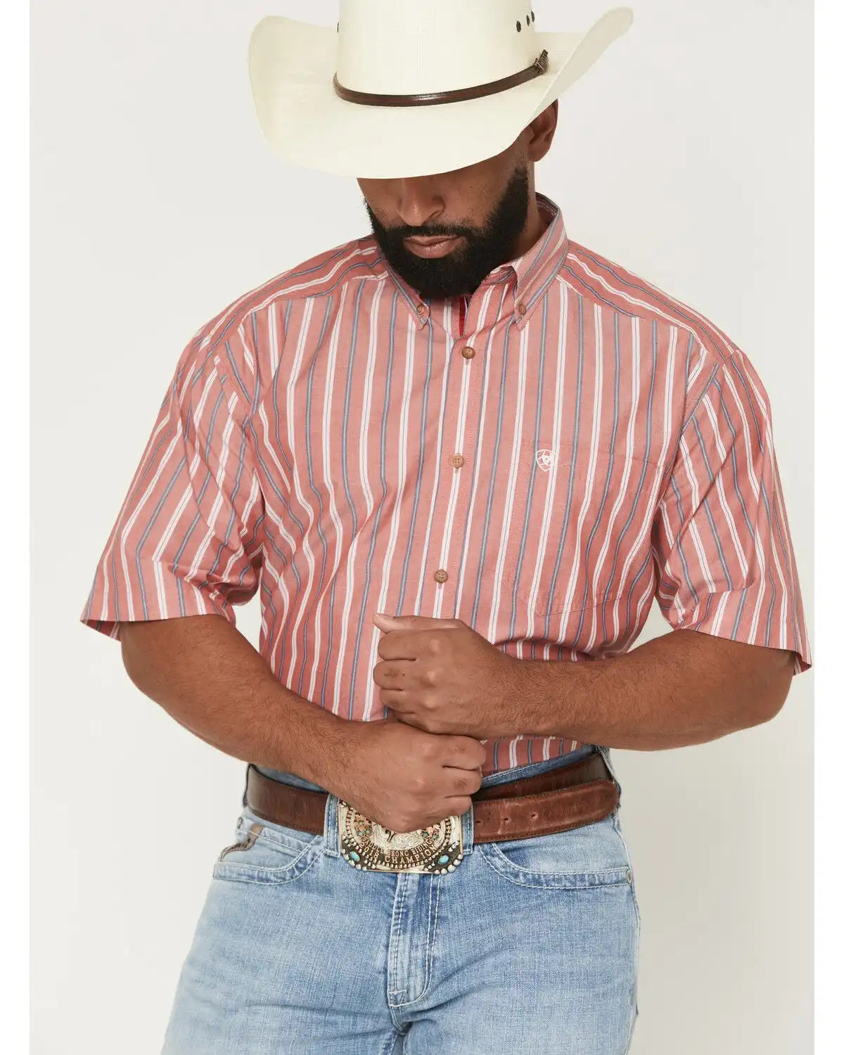 Ariat Men's Pro Series Bobby Striped Print Short Sleeve Button-Down Western Shirt