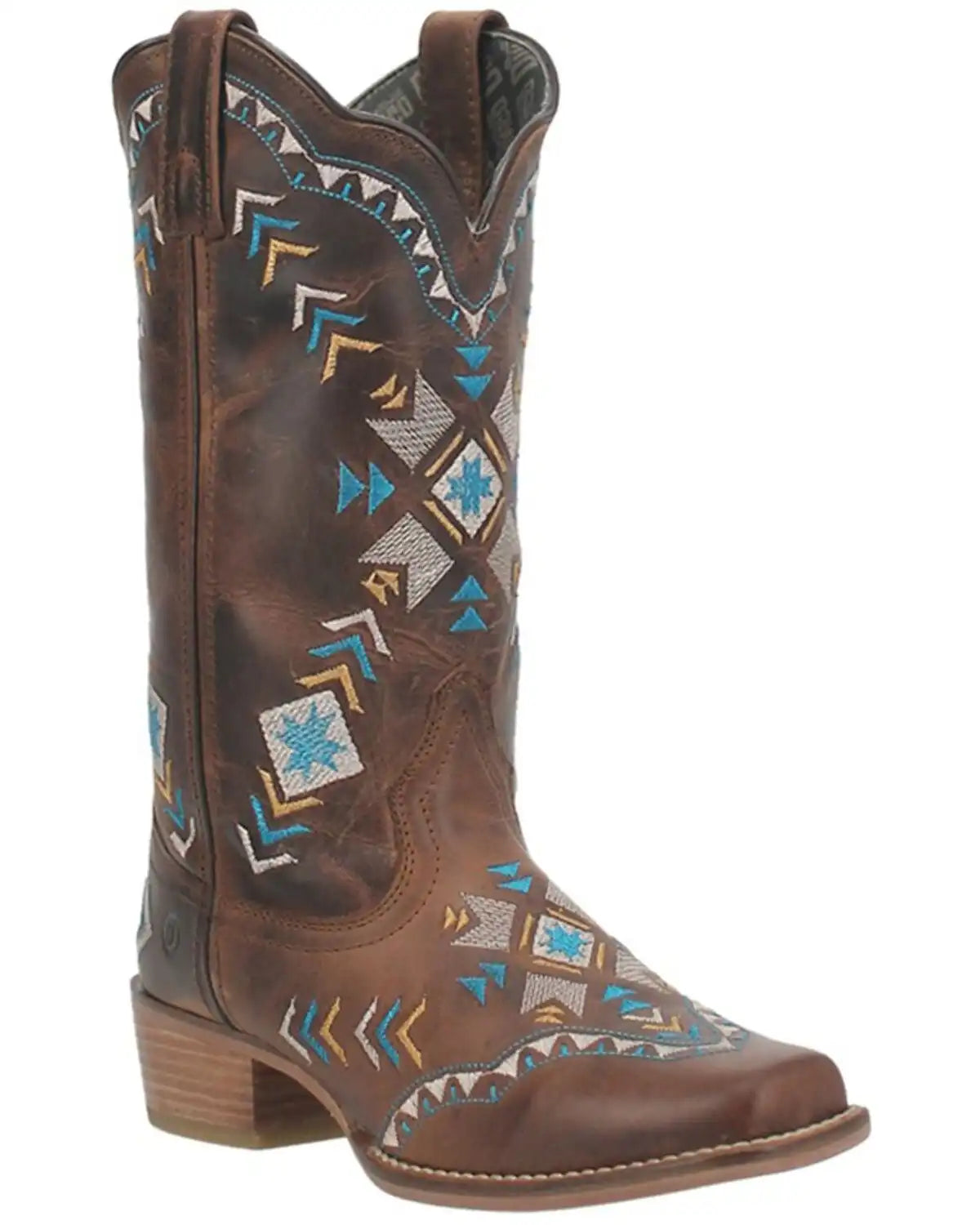 Dingo Women's Mesa Southwestern Embroidered Pull On Western Boots - Square Toe