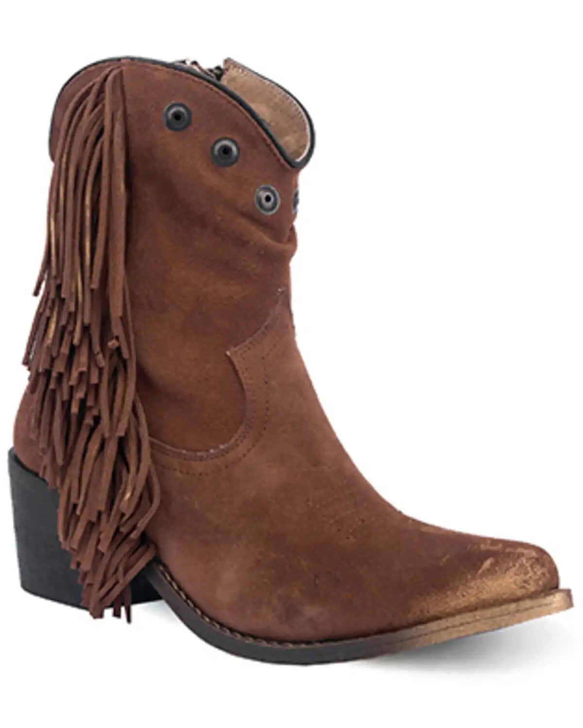 Circle G Women's Studded Suede Fringe Ankle Boots - Round Toe