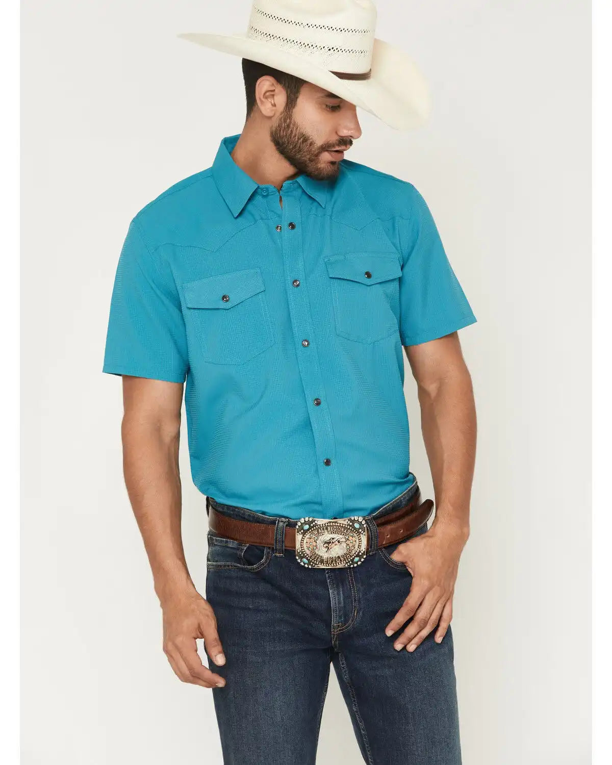 RANK 45® Men's Ridge Solid Short Sleeve Snap Performance Shirt