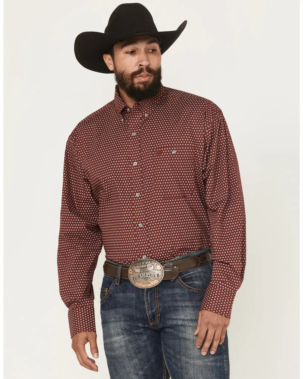 George Strait by Wrangler Men's Medallion Print Long Sleeve Button-Down Stretch Western Shirt - Big