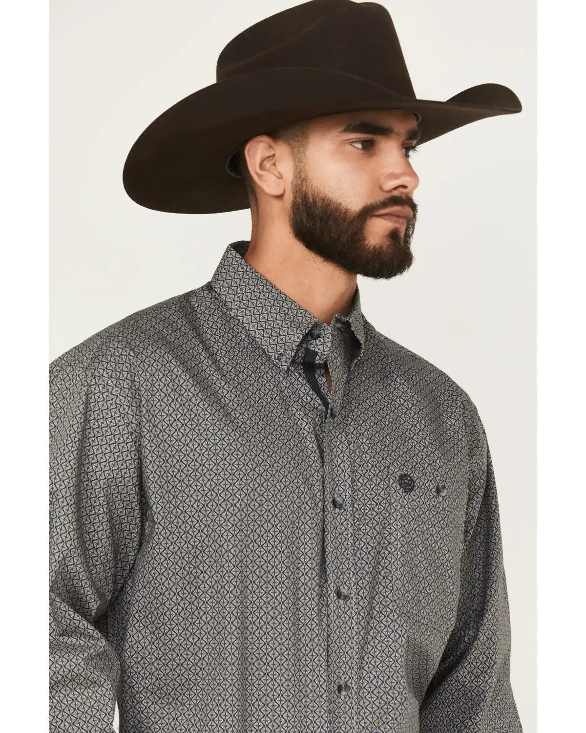 Wrangler Men's Micro Geo Print Long Sleeve Button-Down Western Shirt - Big