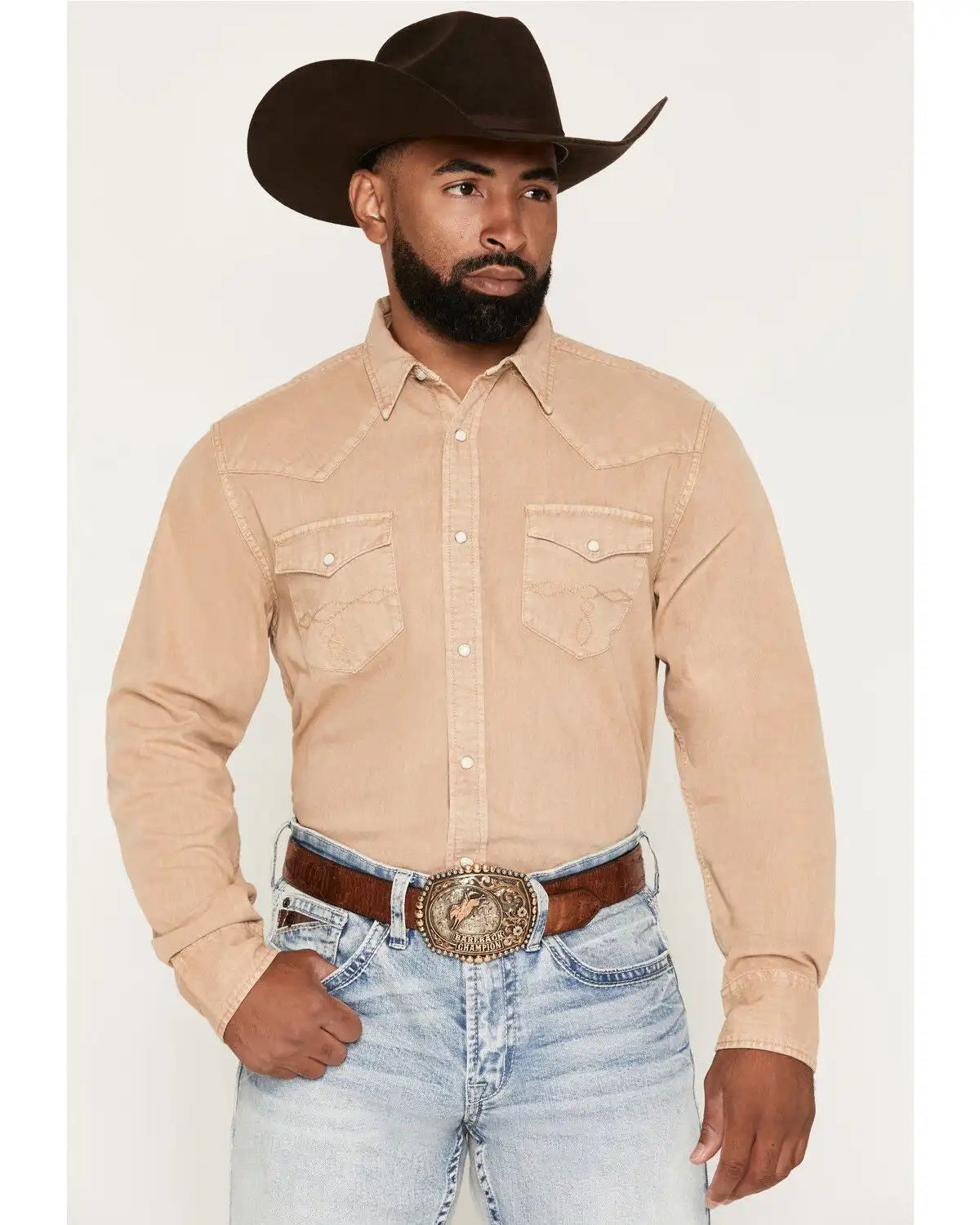 Cody James Men's Solid Long Sleeve Snap Denim Western Shirt - Tall