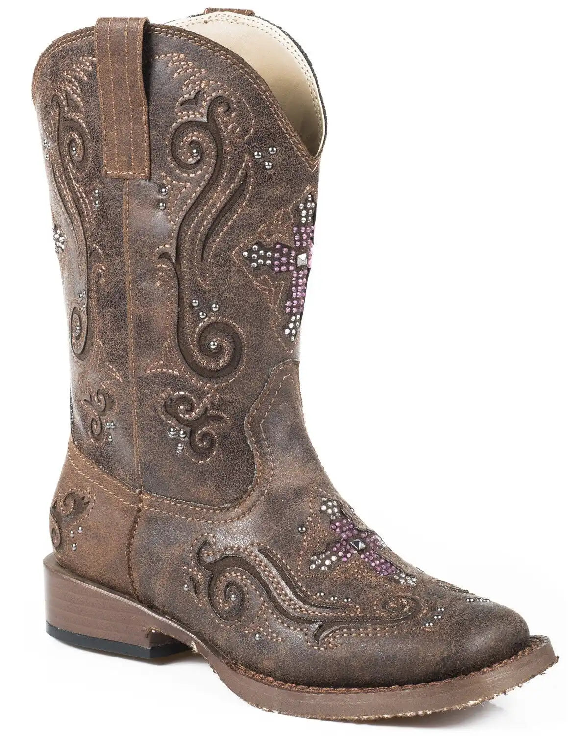 Roper Girls' Crystal Cross Western Boots - Square Toe
