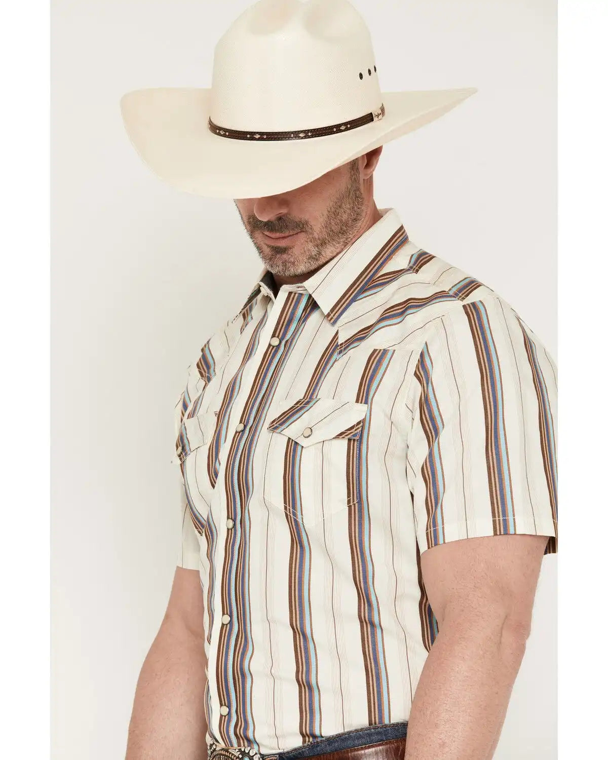 Cody James Men's Bootlegger Stripe Print Short Sleeve Snap Western Shirt