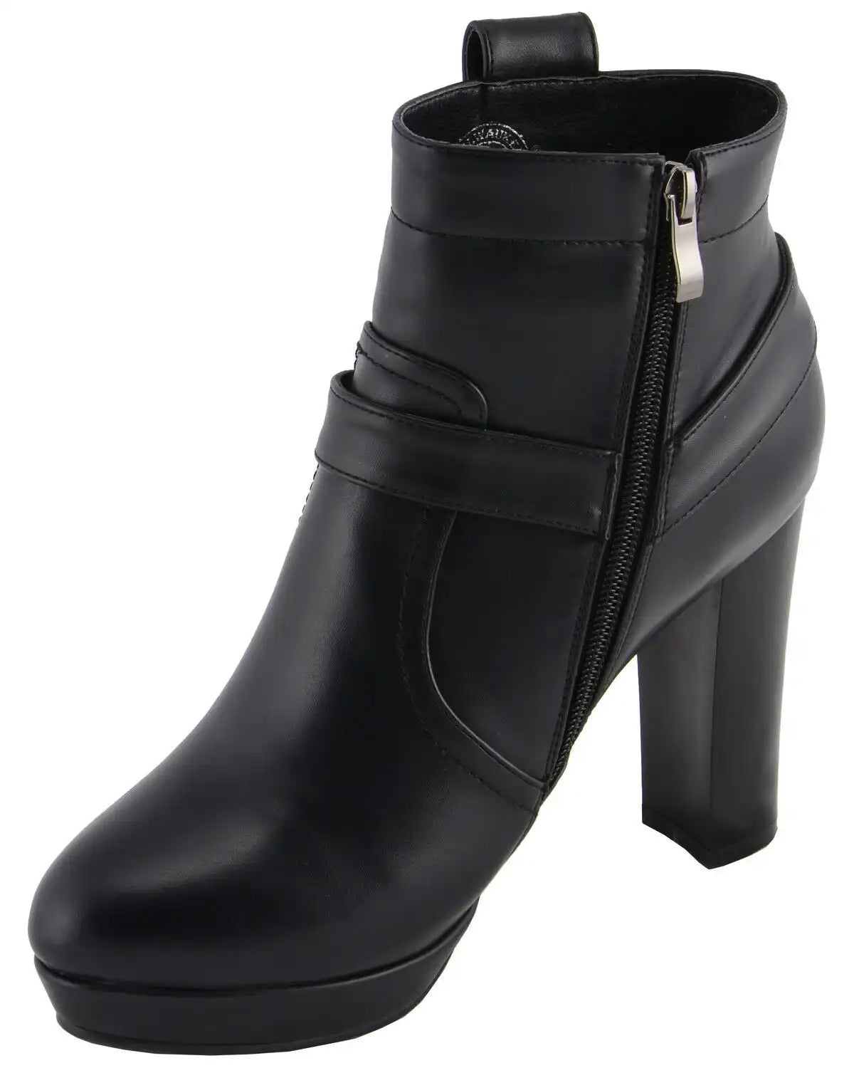 Milwaukee Leather Women's Block Heel Harness Booties - Round Toe