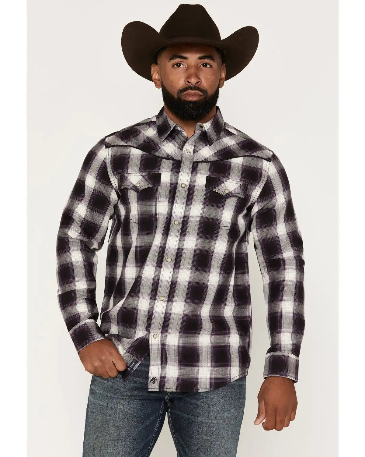 Moonshine Spirit® Men's Trigger Code Plaid Print Long Sleeve Snap Western Shirt