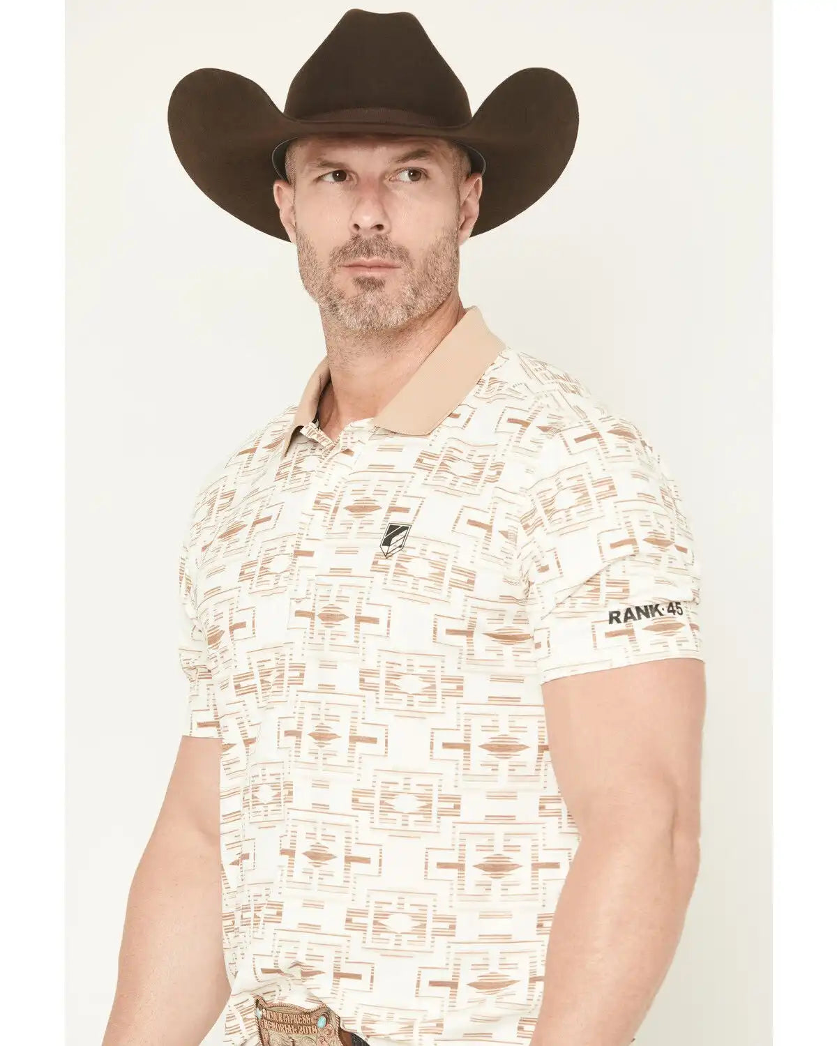RANK 45® Men's Shoot All Over Southwestern Print Short Sleeve Button-Down Polo