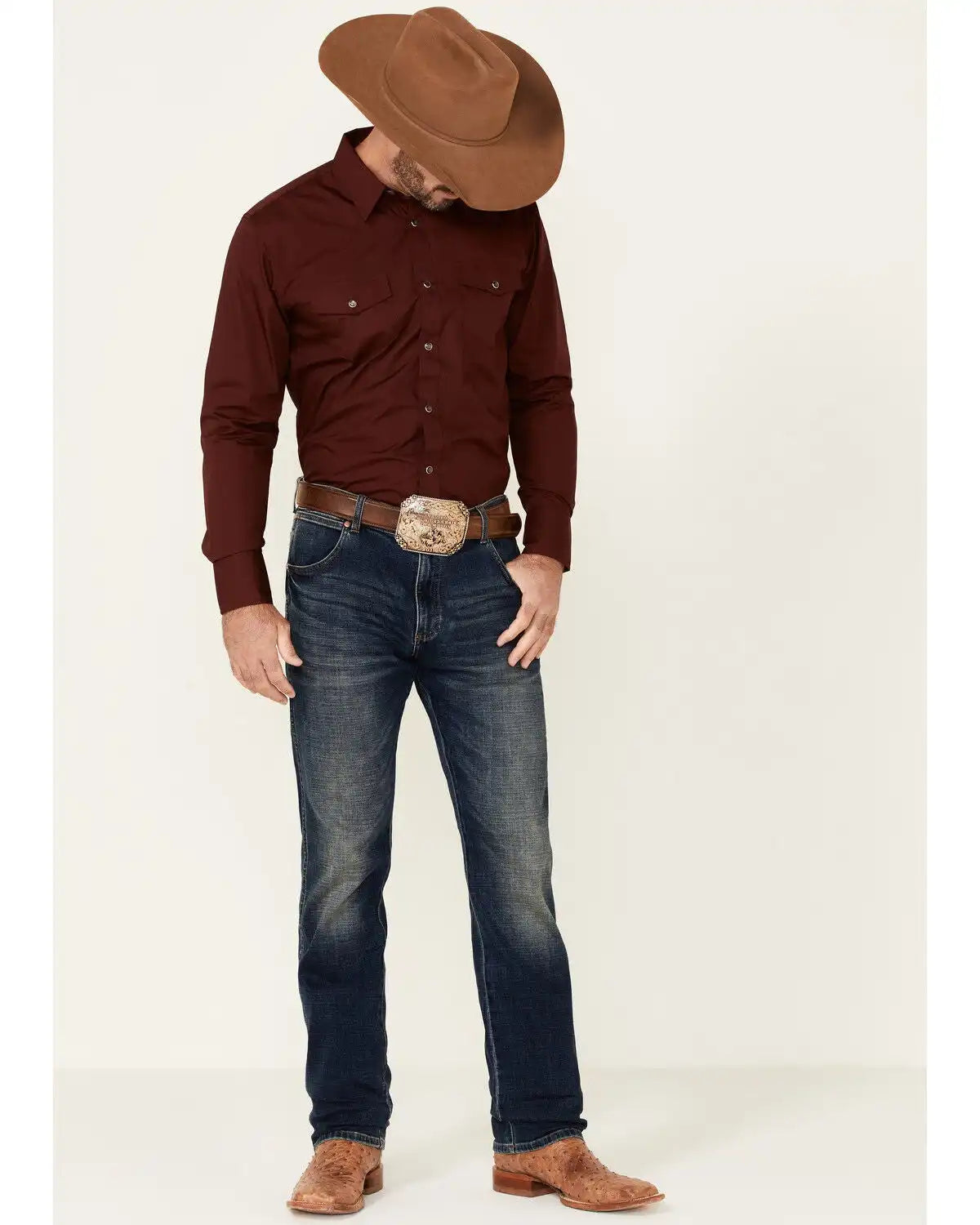 Gibson Men's Basic Solid Long Sleeve Pearl Snap Western Shirt - Big