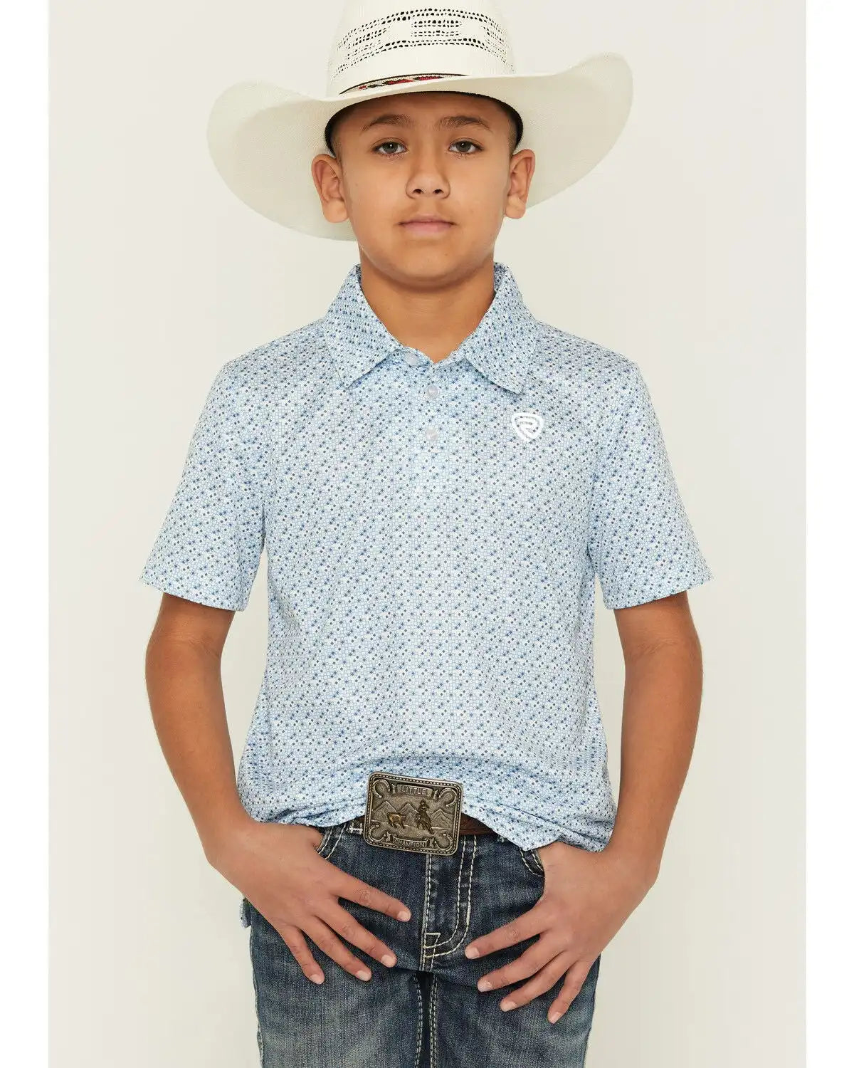 Rock & Roll Denim Boys' Geo Print Short Sleeve Button-Down Polo
