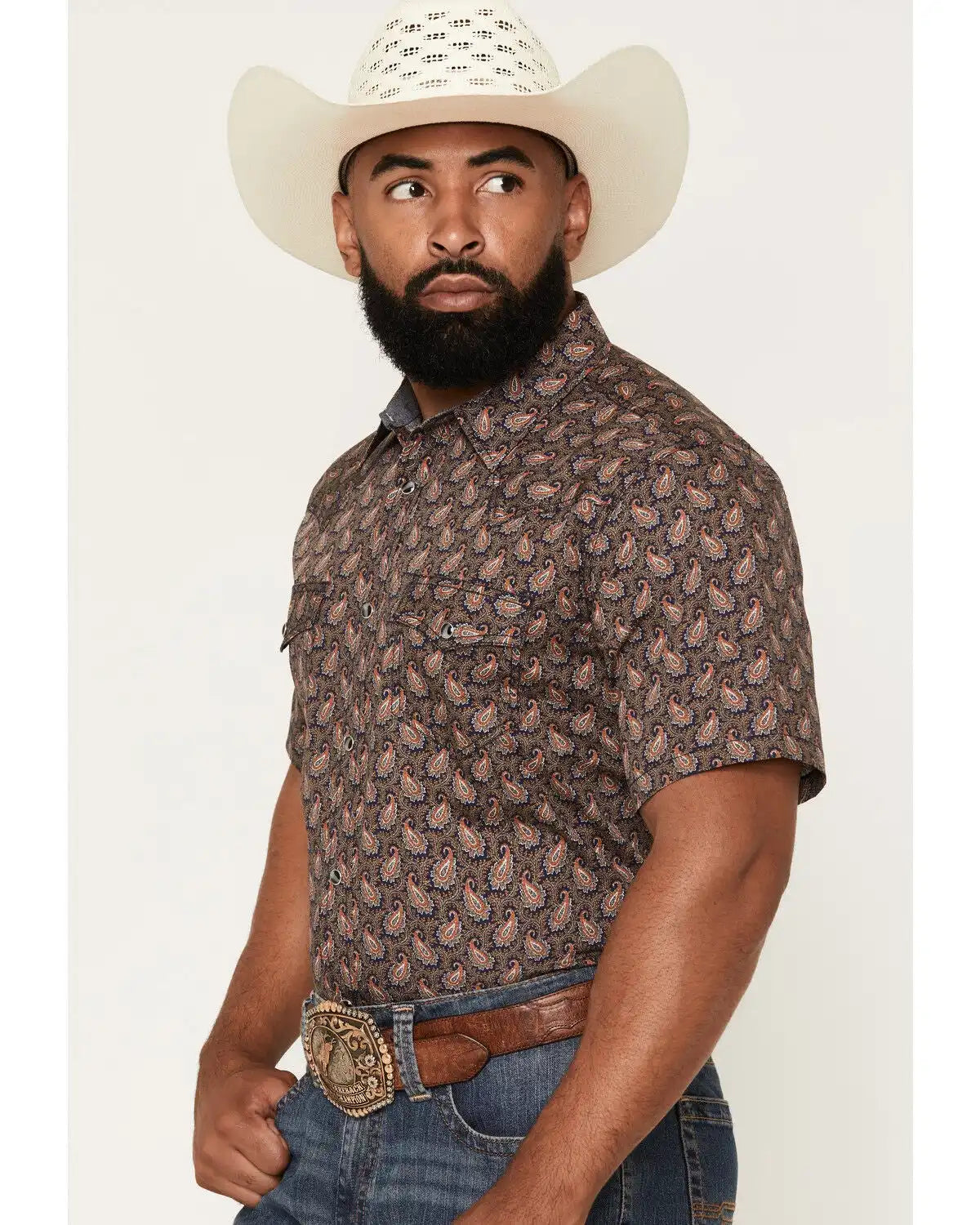 Cody James Men's 2 Step Paisley Print Short Sleeve Snap Western Shirt