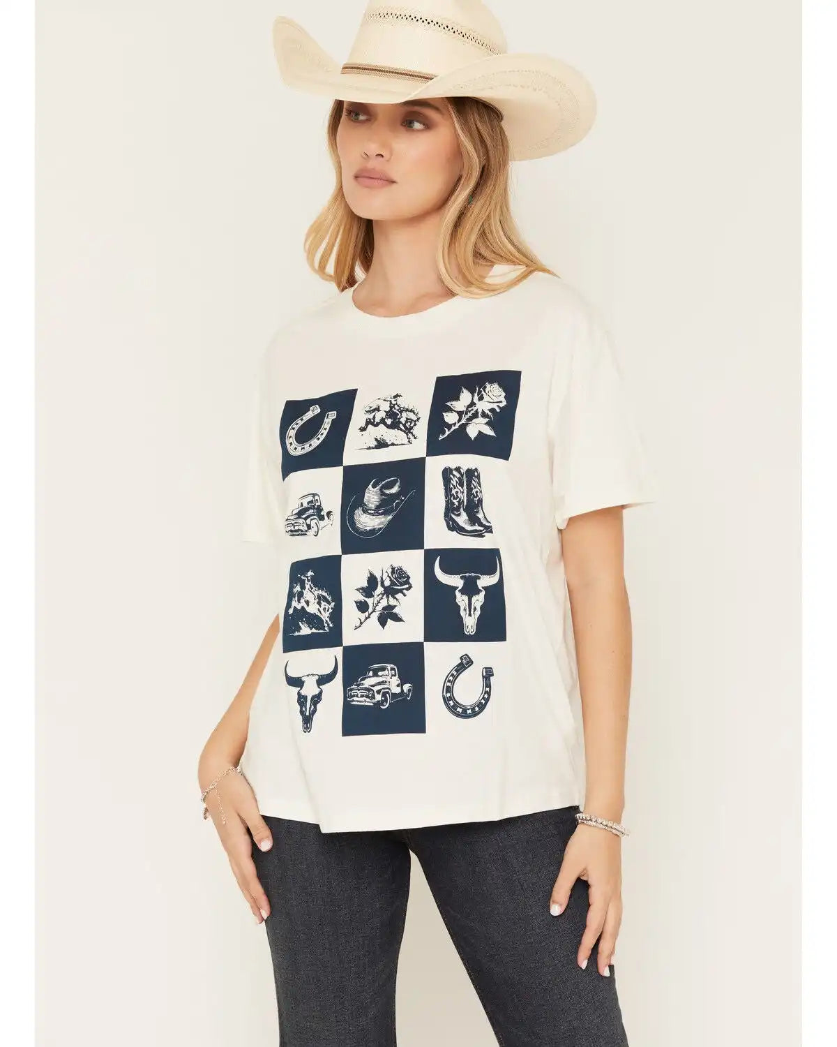 Shyanne Women's Western Checkerboard Short Sleeve Graphic Tee